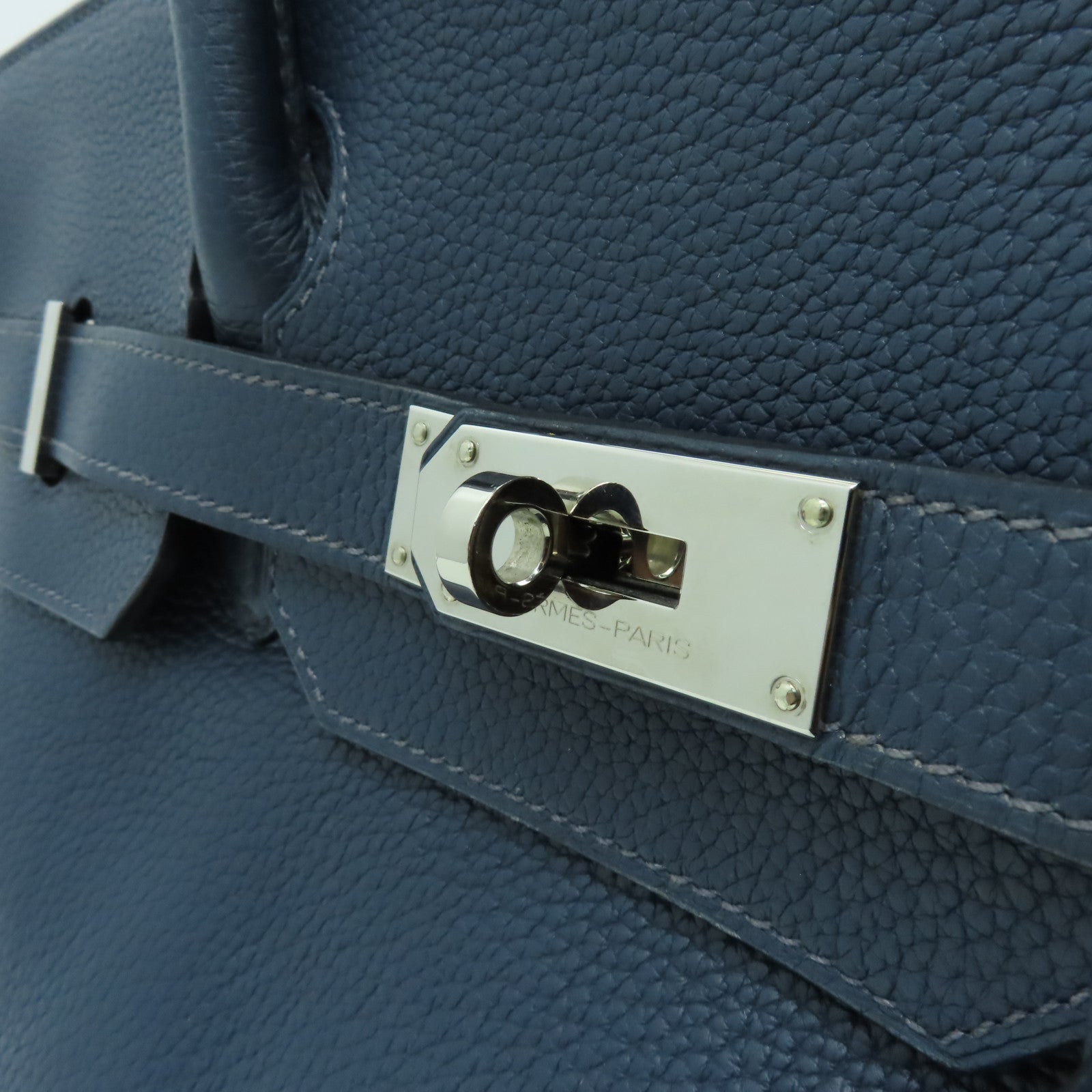HERMES Togo皮革Shoulder Birkin銀扣肩背袋深藍色