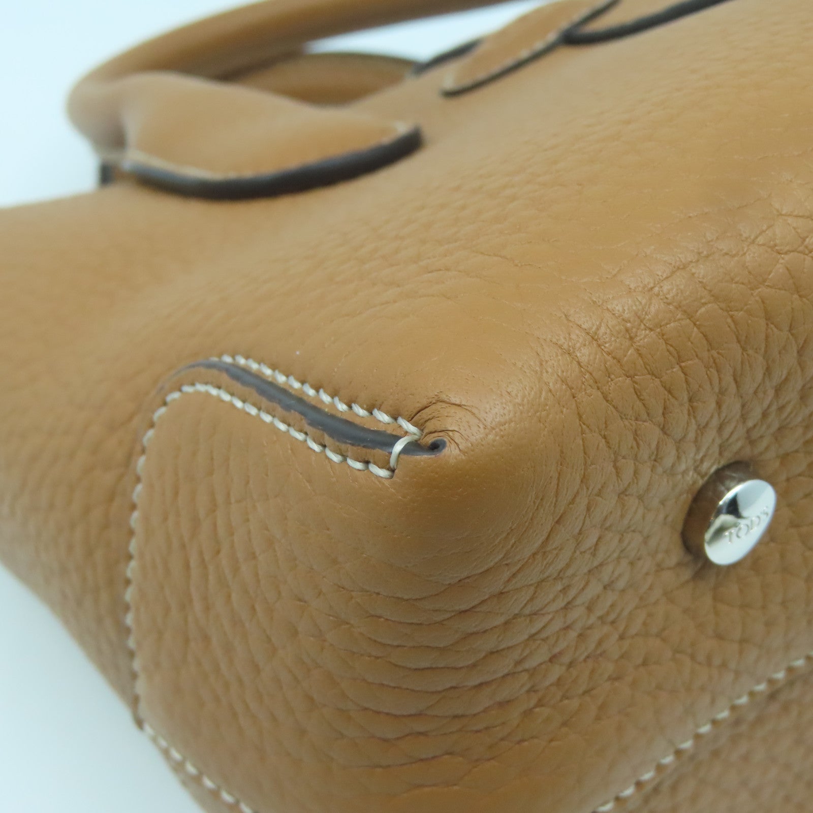 TOD'S Cowhide Leather 2way Shoulder Bag Silver Buckle Handle Shoulder Bag Brown