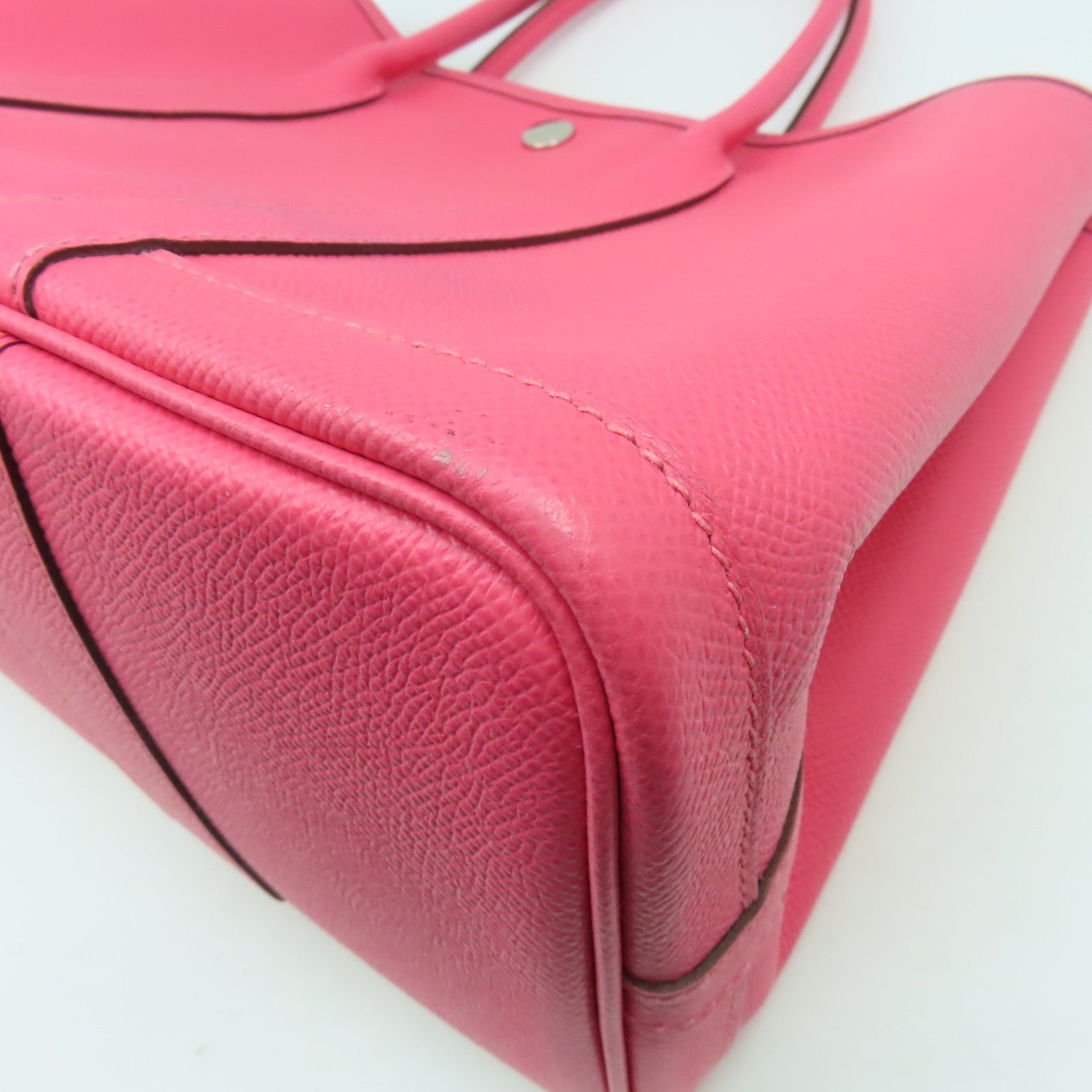 HERMES Epsom皮革Garden Party TPM銀扣手挽袋杜鵑粉紅色