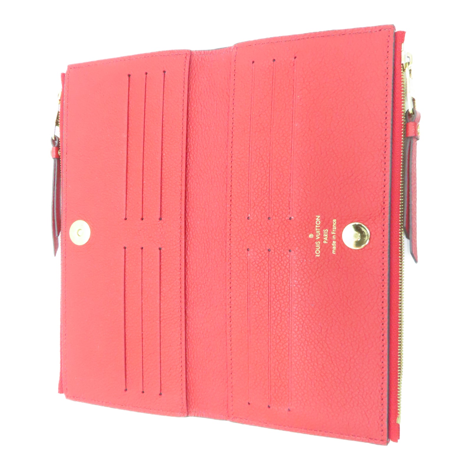 LOUIS VUITTON Monogram Empreinte Adele gold buckle wallet red