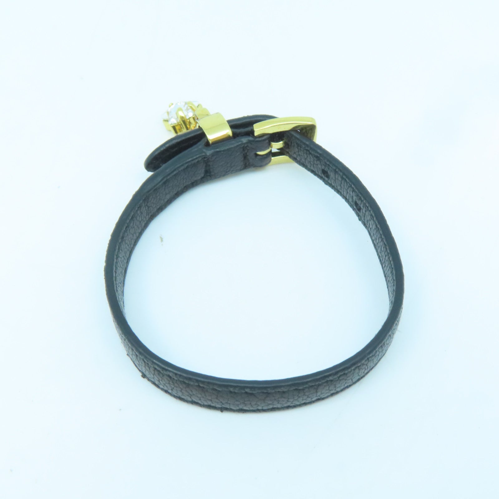 Miu Miu 牛皮皮革/金屬Bracelet金扣手鐲黑色