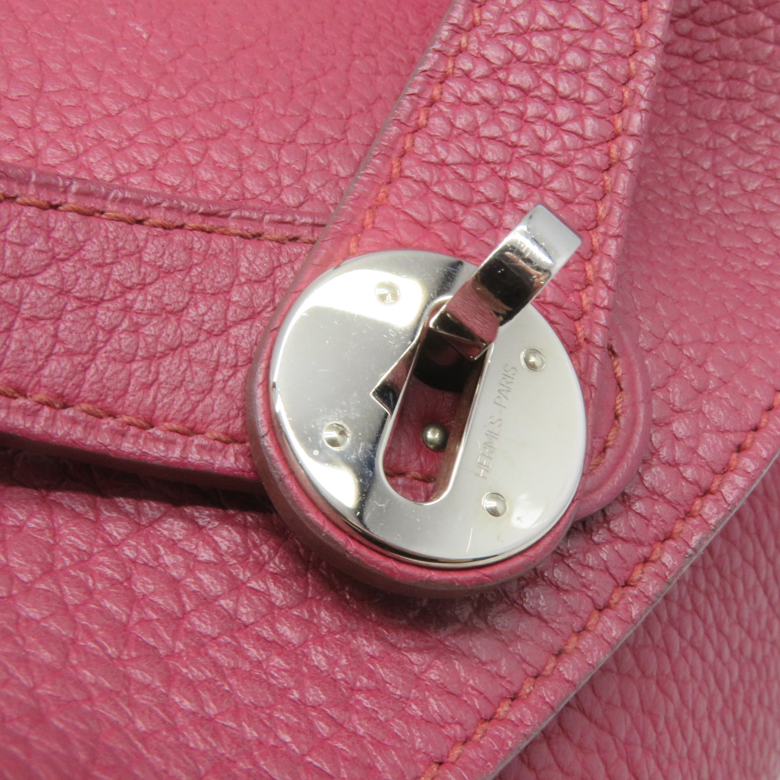 HERMES Clemence Leather Lindy 30 2Way Shoulder Bag Silver Buckle Handle Shoulder Bag Ruby Wine Red