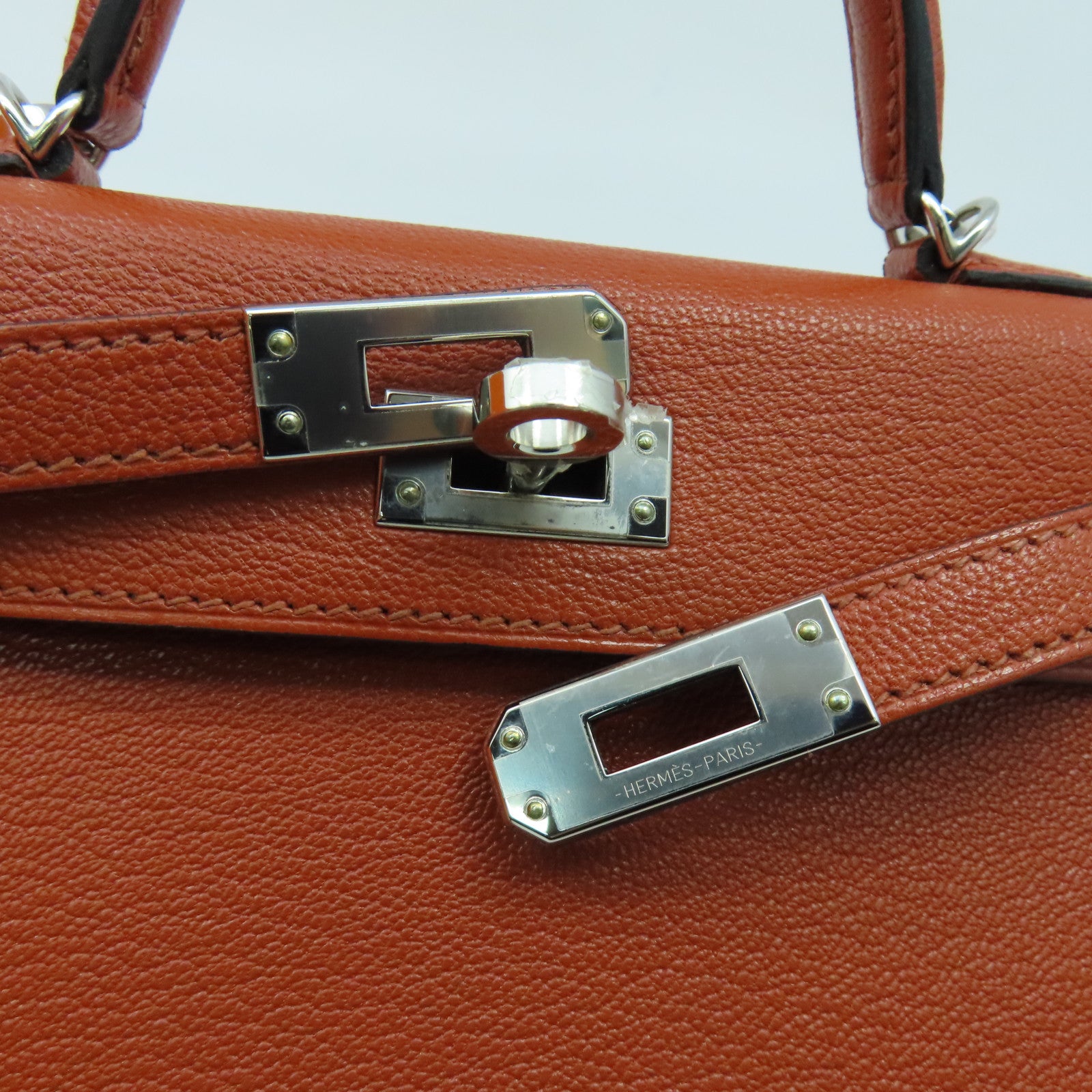 HERMES Chevre皮革Mini Kelly II銀扣手挽肩背兩用袋橙色/粉紅色