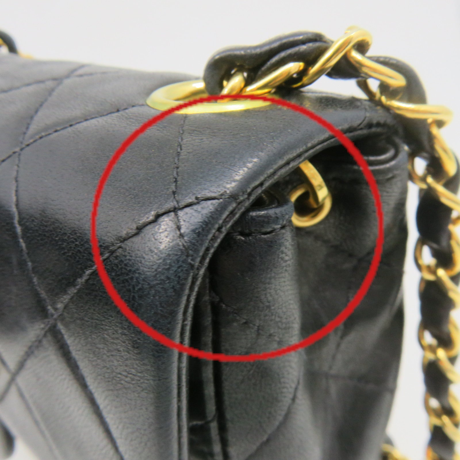 CHANEL 菱格羊皮皮革Chain Shoulder Bag金扣鏈帶肩背袋黑色