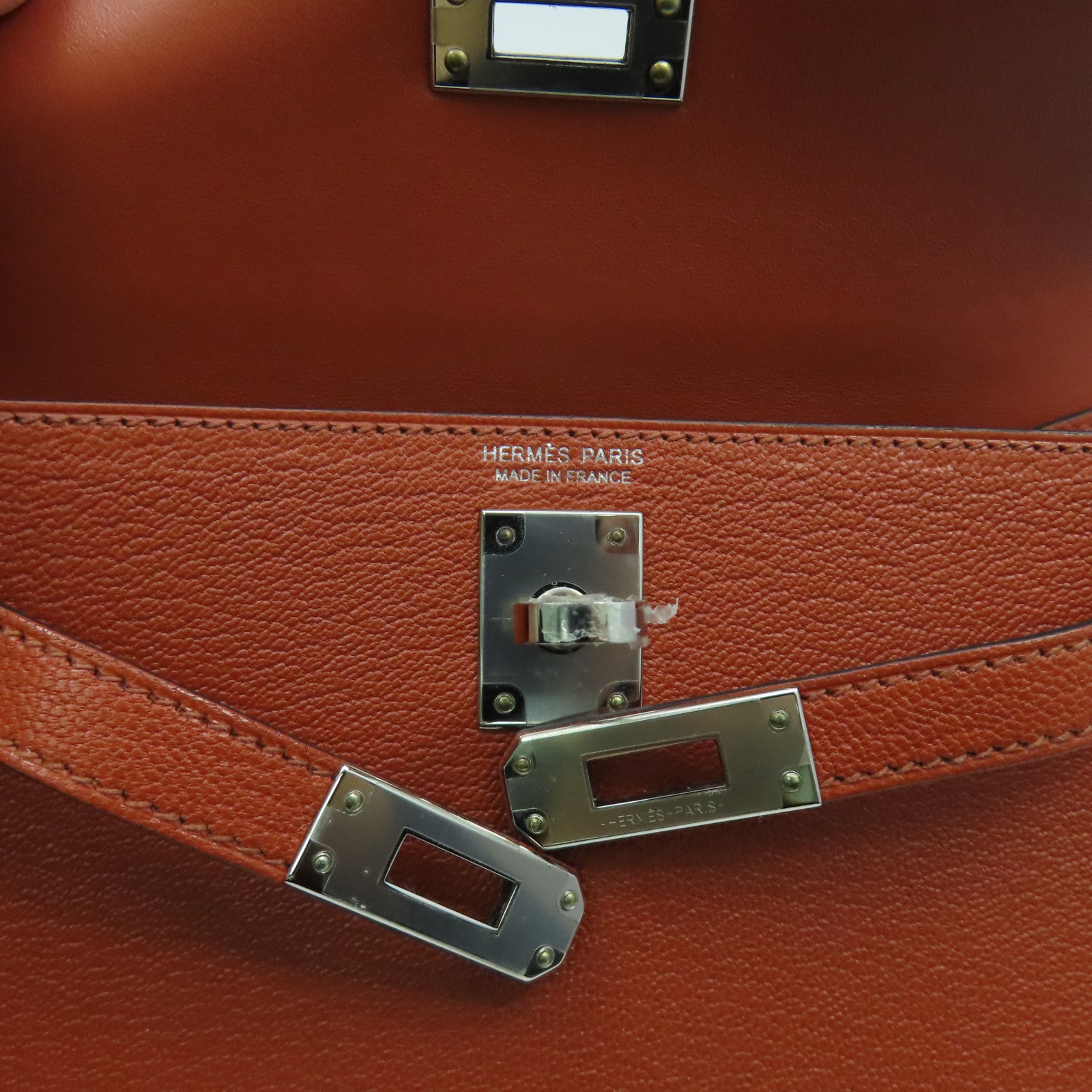 HERMES Chevre皮革Mini Kelly II銀扣手挽肩背兩用袋橙色/粉紅色