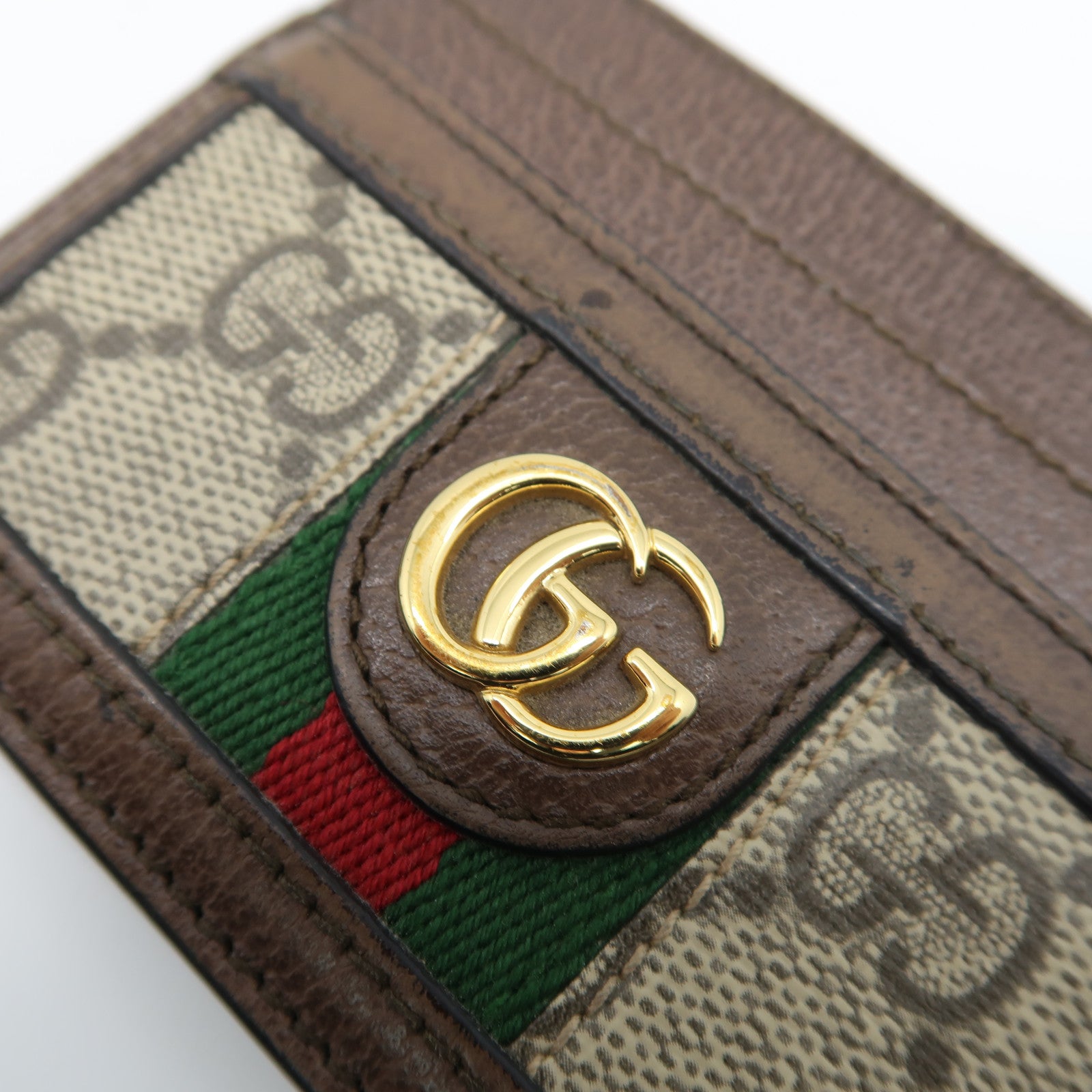 GUCCI 塗層帆布/皮革Ophidia GG Card Case金扣卡片套啡色