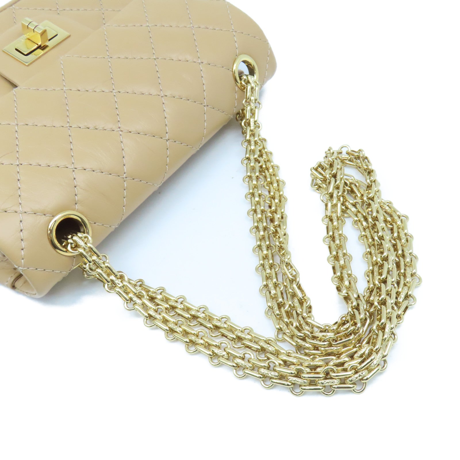 CHANEL 菱格牛皮皮革Mini 2.55 Chain Shoulder Bag金扣鏈帶肩背袋啡色