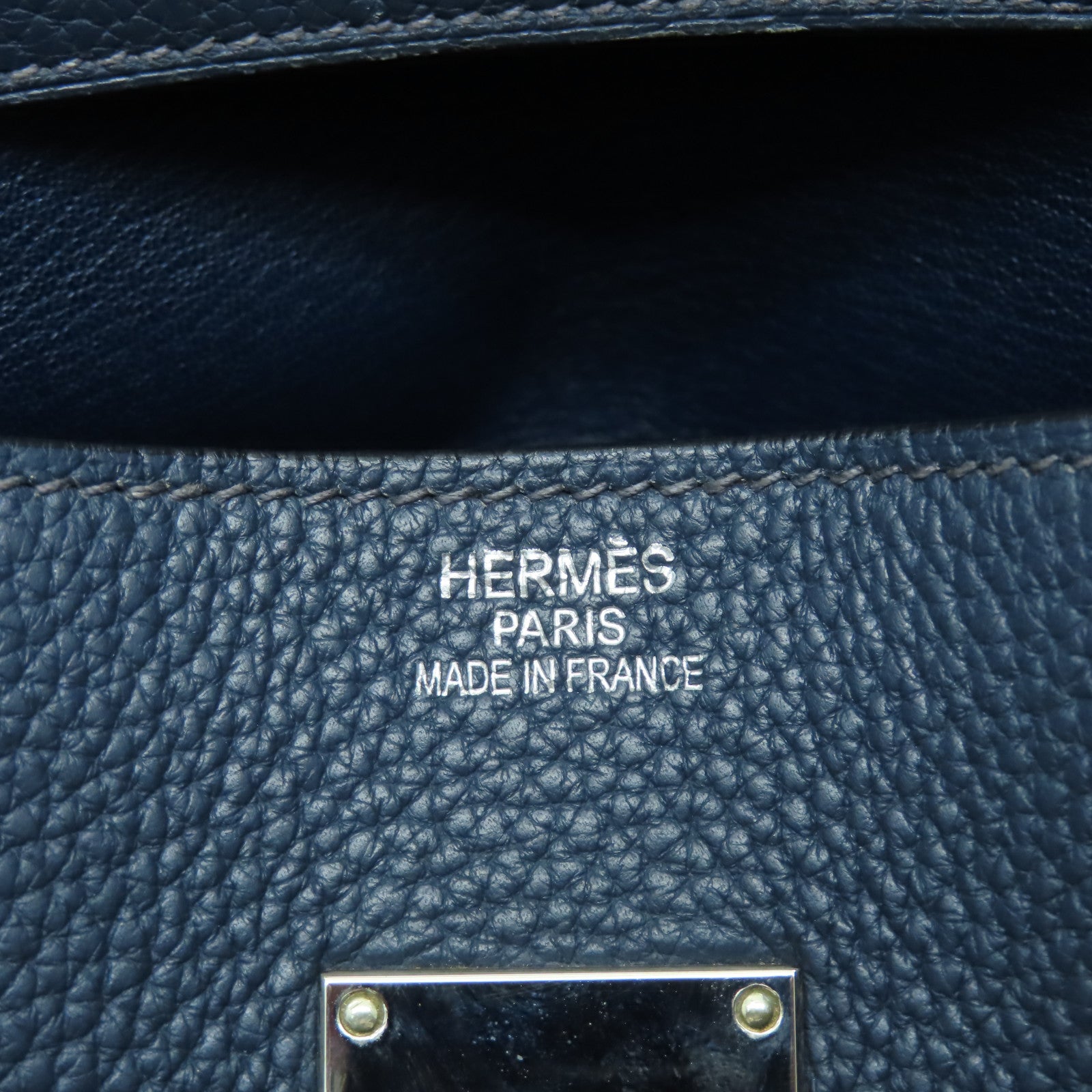 HERMES Togo皮革Shoulder Birkin銀扣肩背袋深藍色