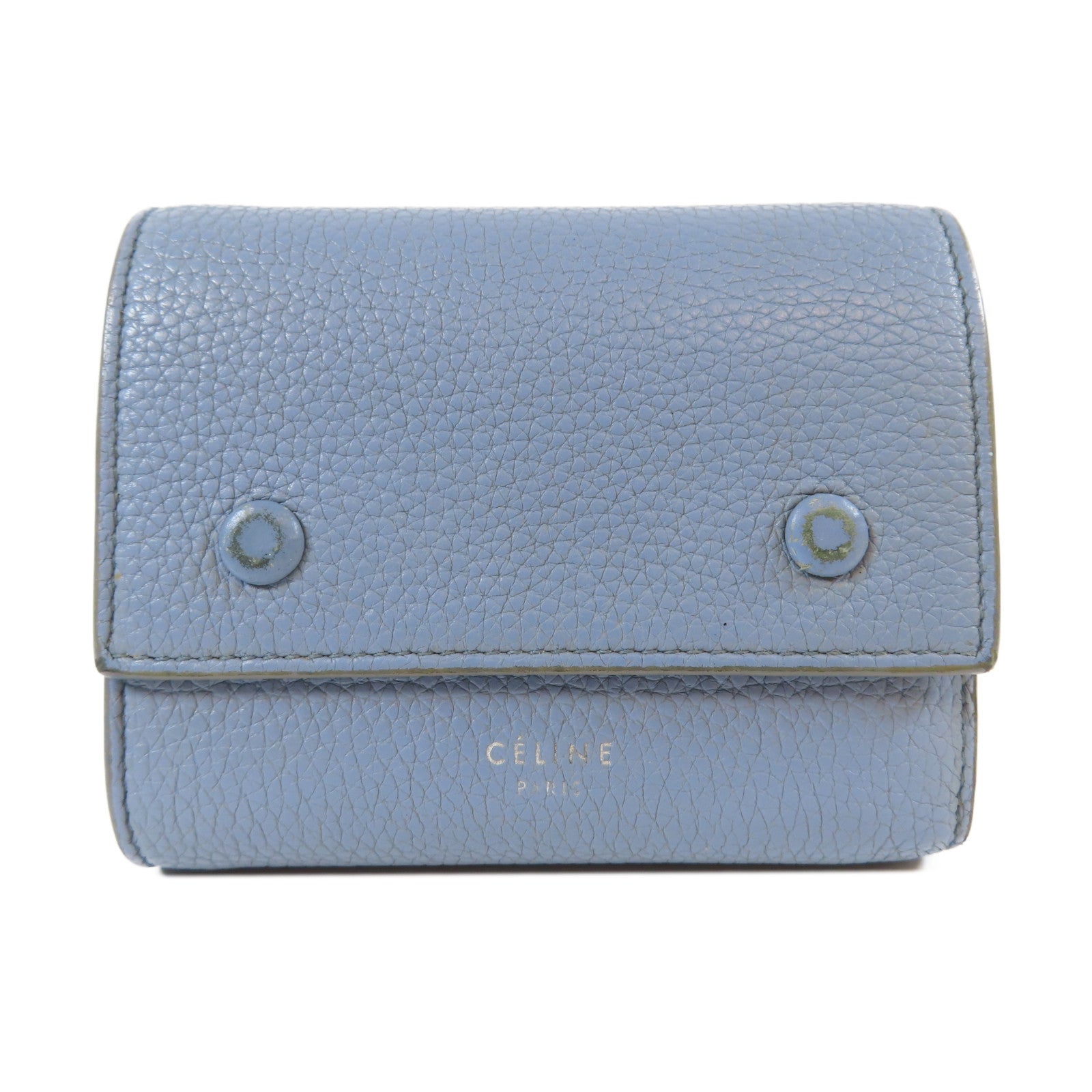 CELINE 牛皮皮革Small Wallet銀扣錢包淺藍色