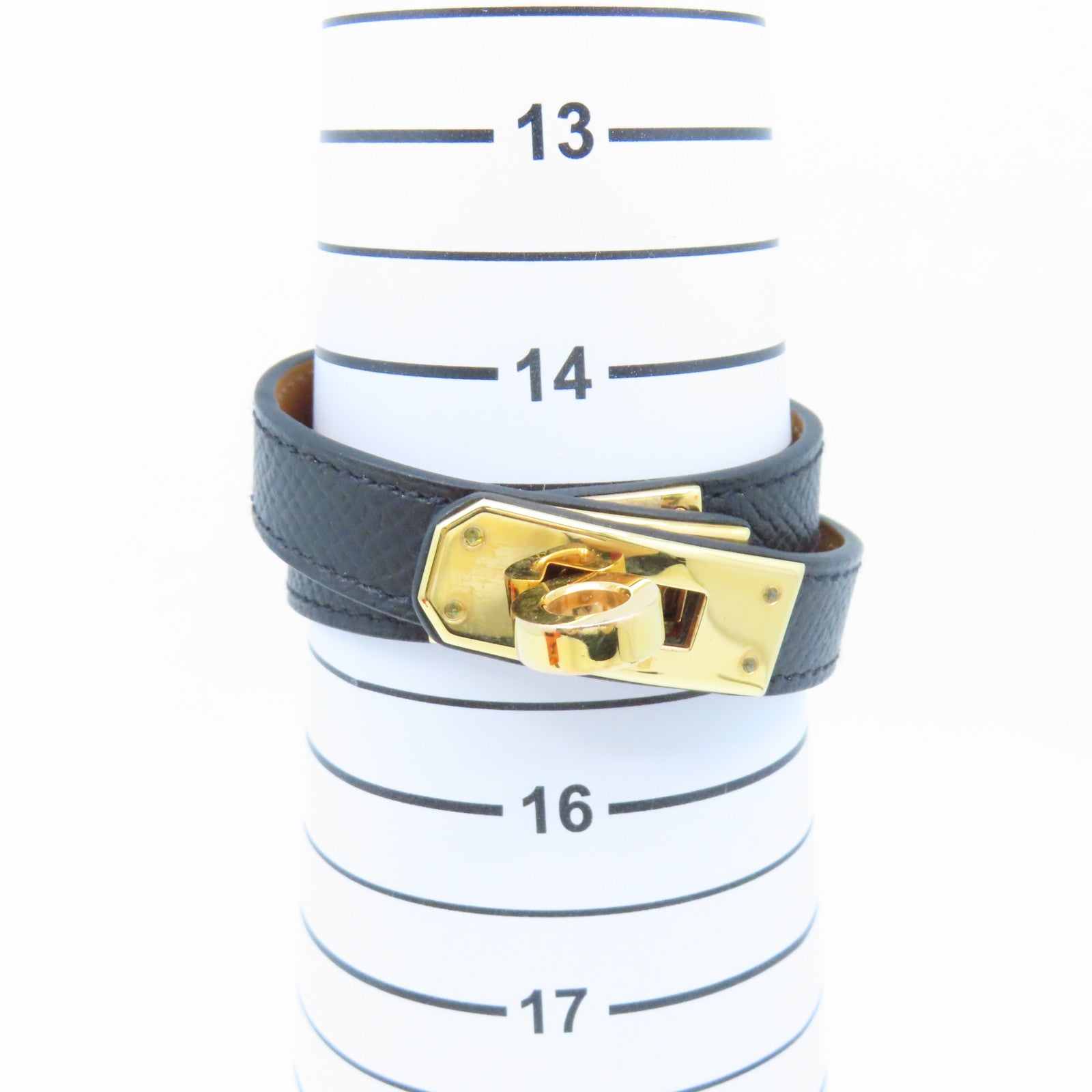 HERMES Epsom皮革Double Tour Bracelet金扣手環黑色