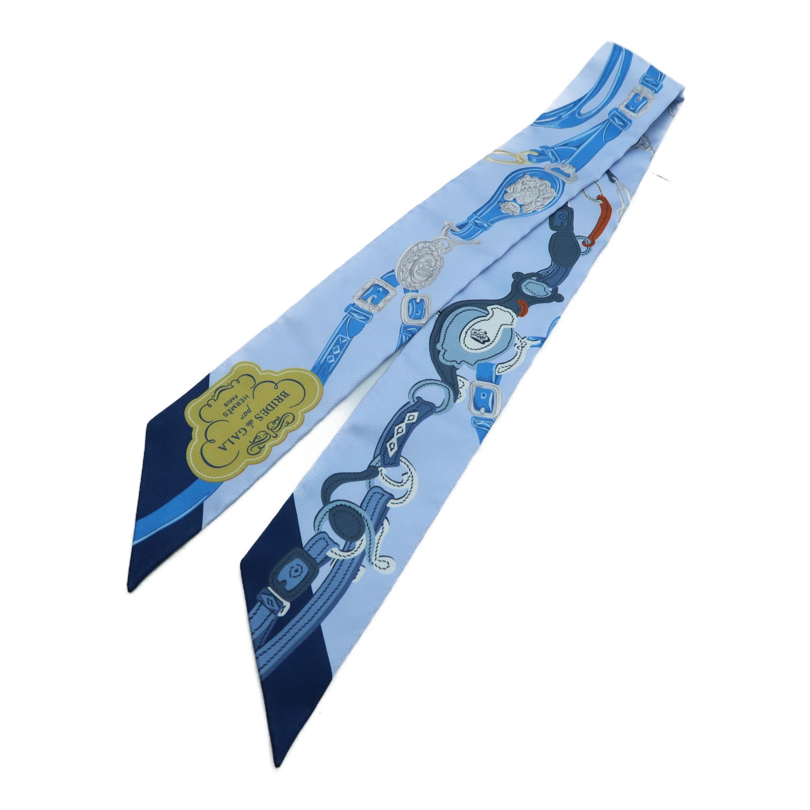HERMES 絲質Twilly絲巾藍色