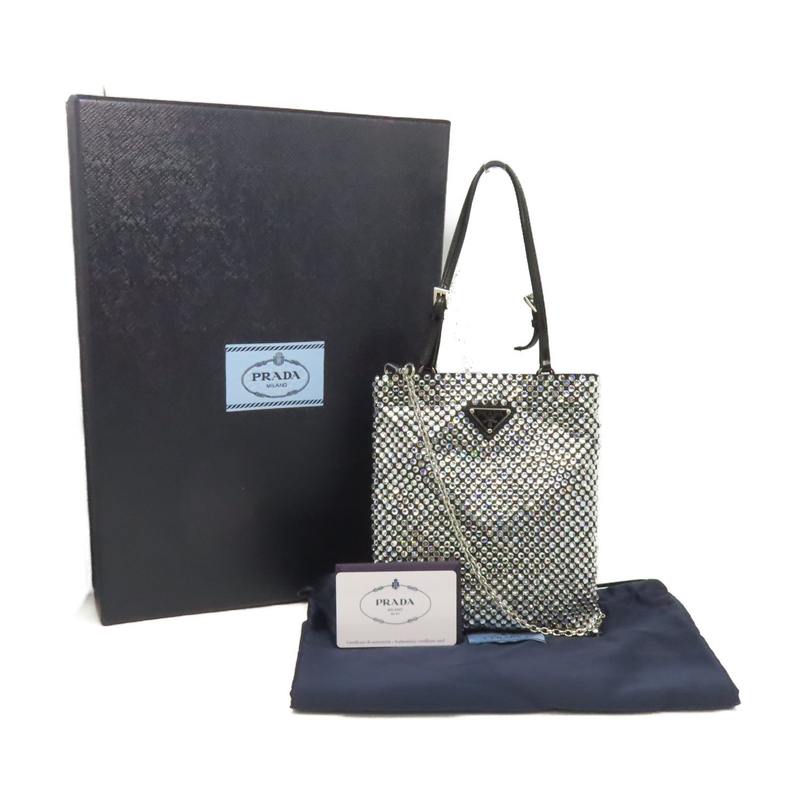PRADA 水晶Satin Handbag with Crystals手挽肩背兩用袋黑色