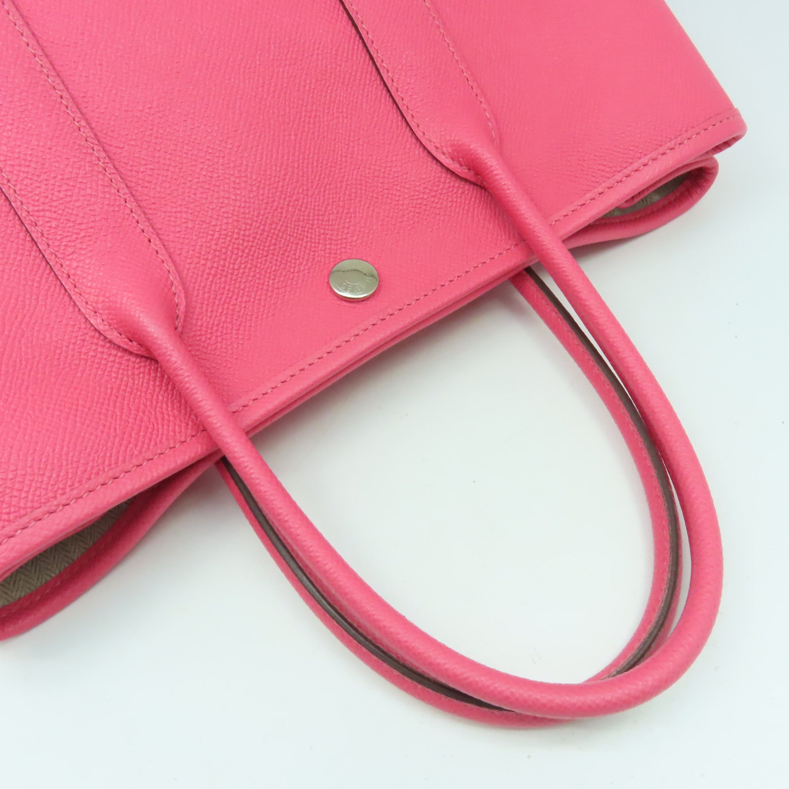 HERMES Epsom皮革Garden Party TPM銀扣手挽袋杜鵑粉紅色