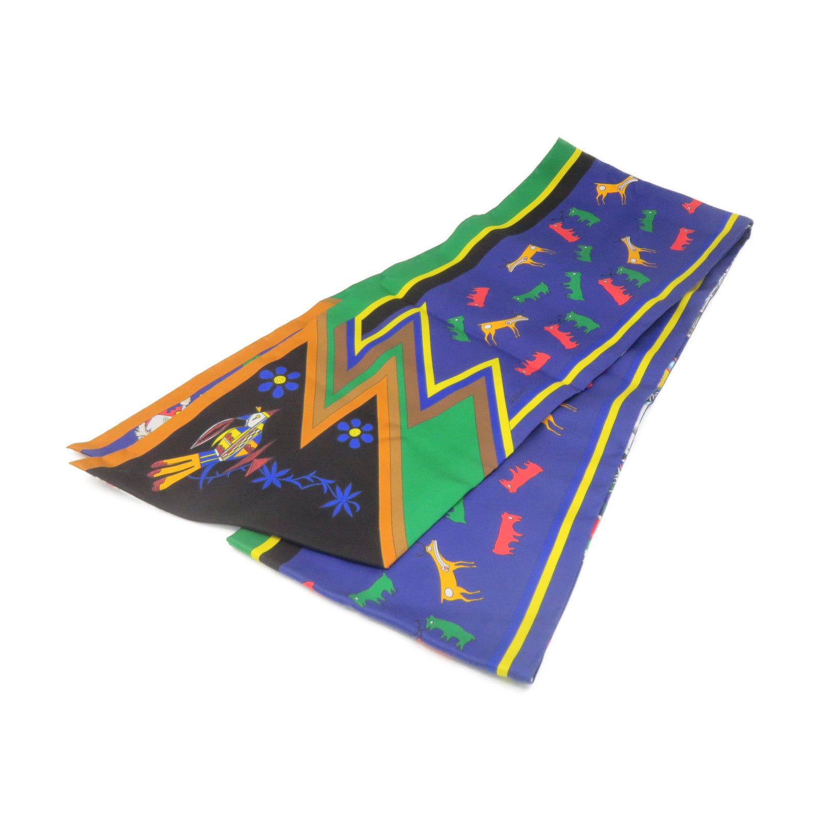 HERMES 絲質Maxi Twilly Scarf絲巾藍色/綠色/彩色