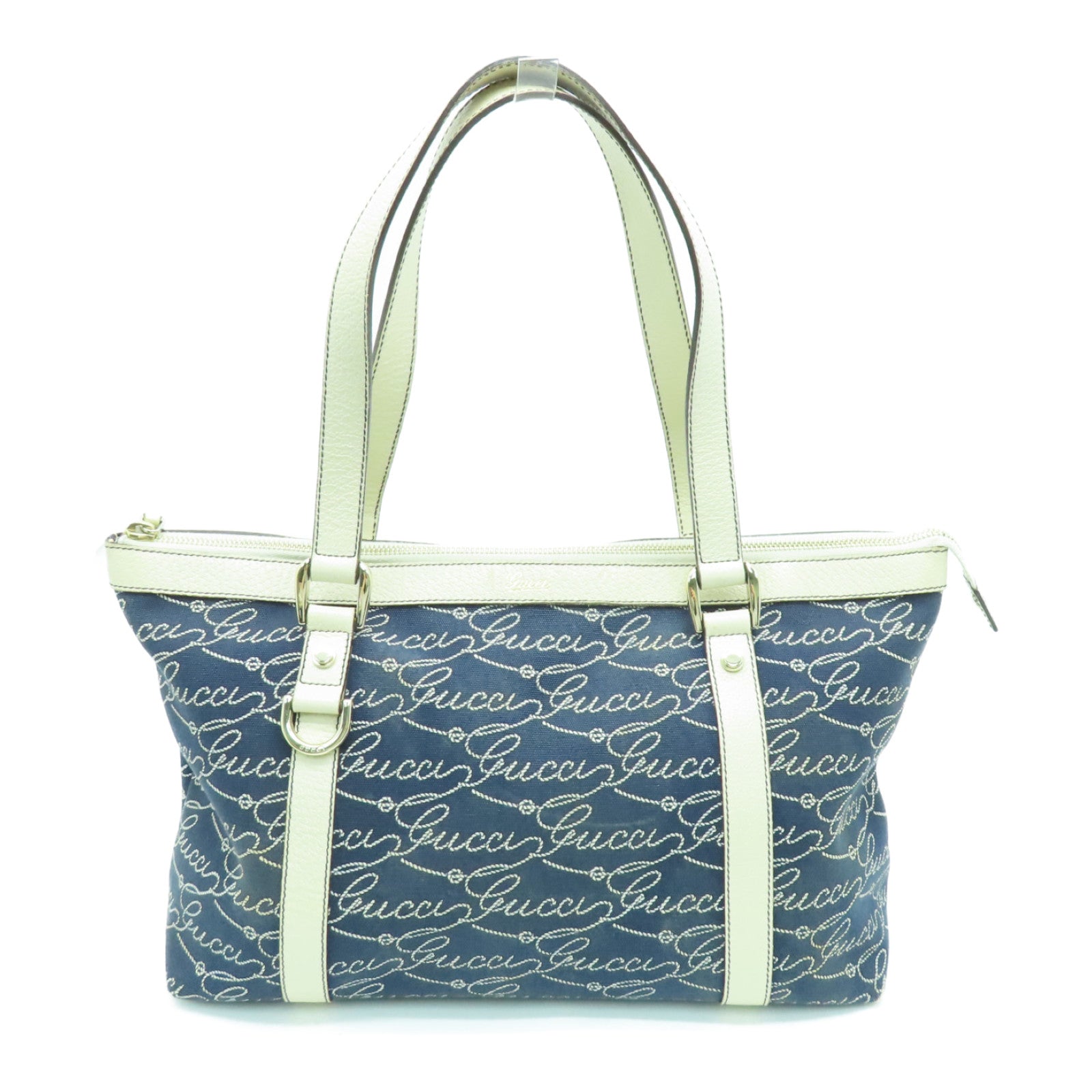 GUCCI 帆布Shoulder Bag銀扣肩背袋深藍色/白色