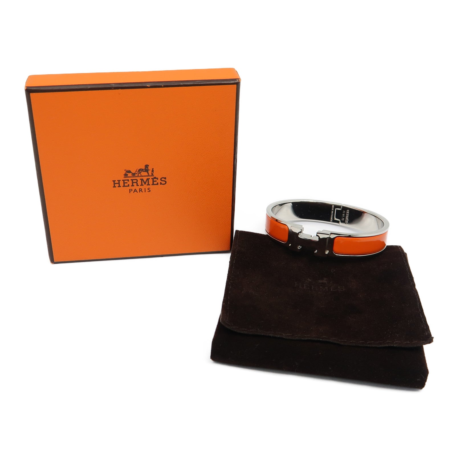 HERMES 金屬Clic H銀扣手鐲橙色