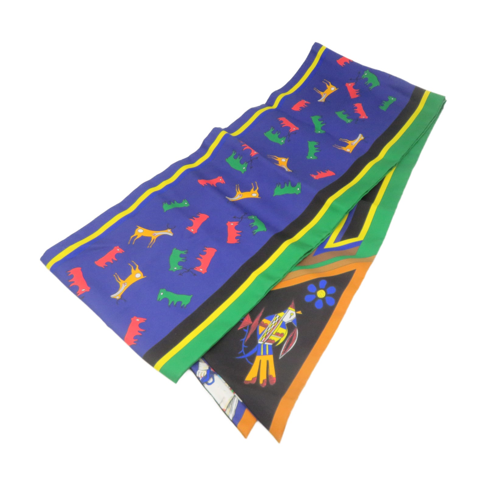 HERMES 絲質Maxi Twilly Scarf絲巾藍色/綠色/彩色