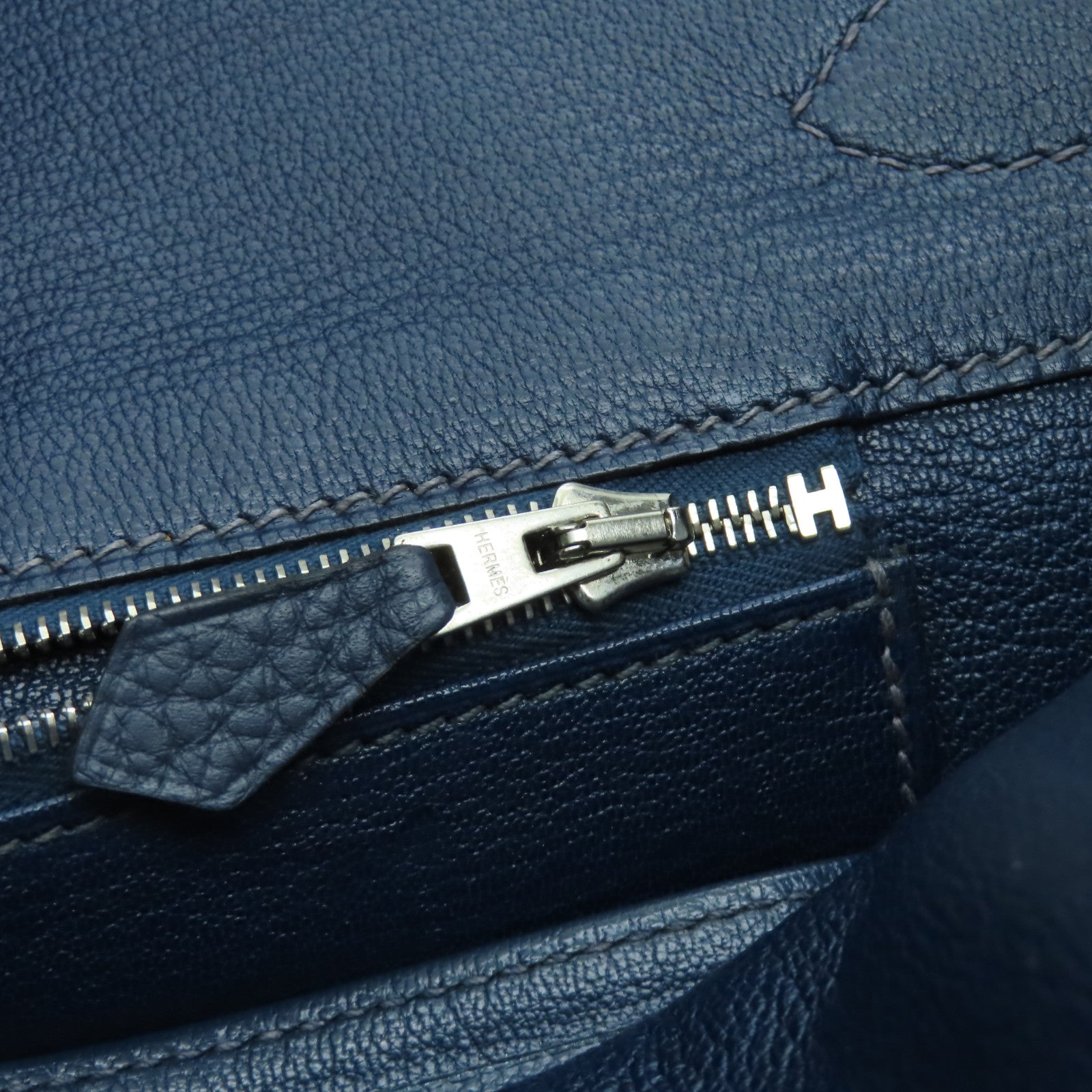 HERMES Togo皮革Shoulder Birkin銀扣肩背袋深藍色
