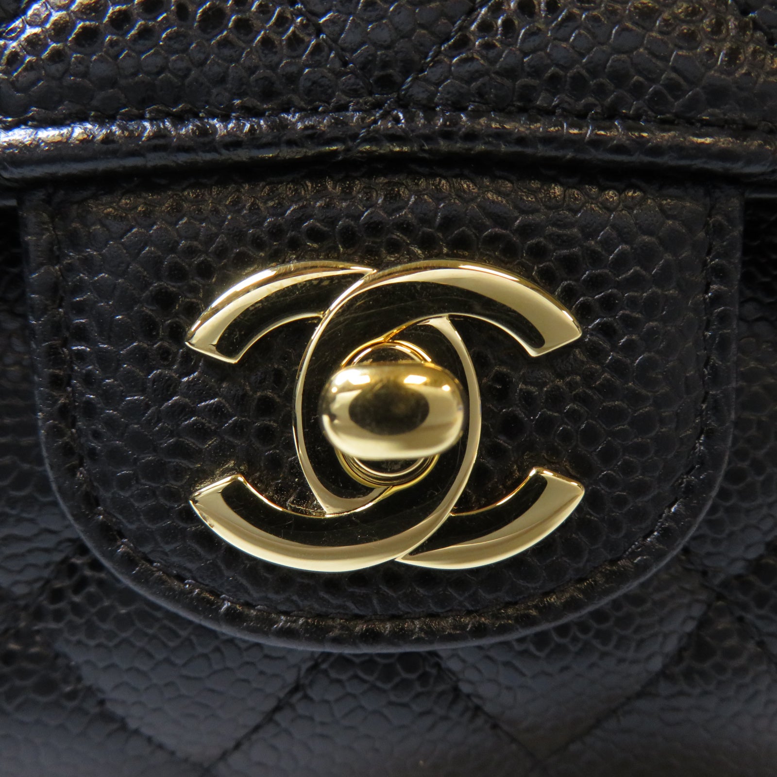 CHANEL 菱格Caviar皮革Classic 25cm金扣鏈帶肩背袋黑色