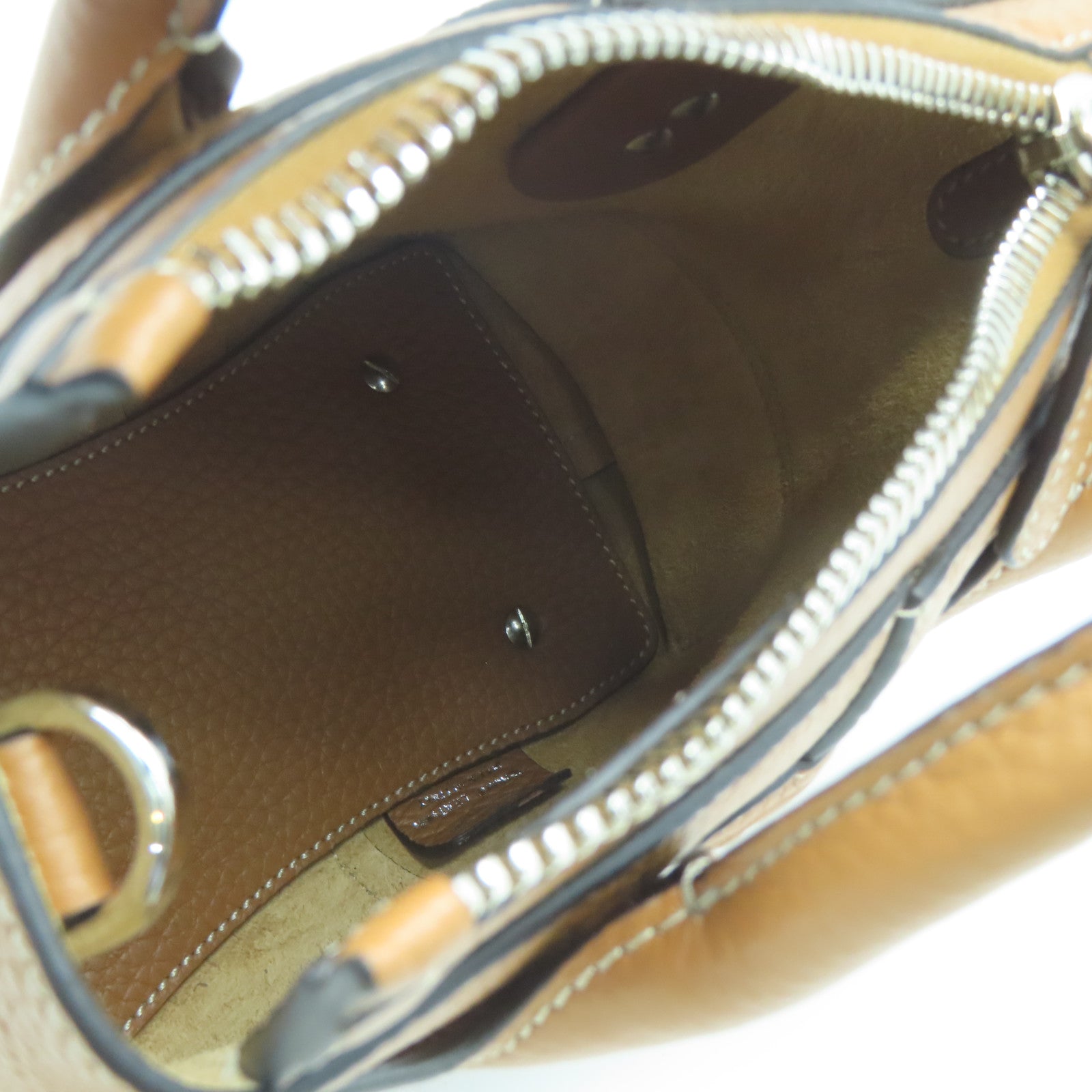 TOD'S Cowhide Leather 2way Shoulder Bag Silver Buckle Handle Shoulder Bag Brown