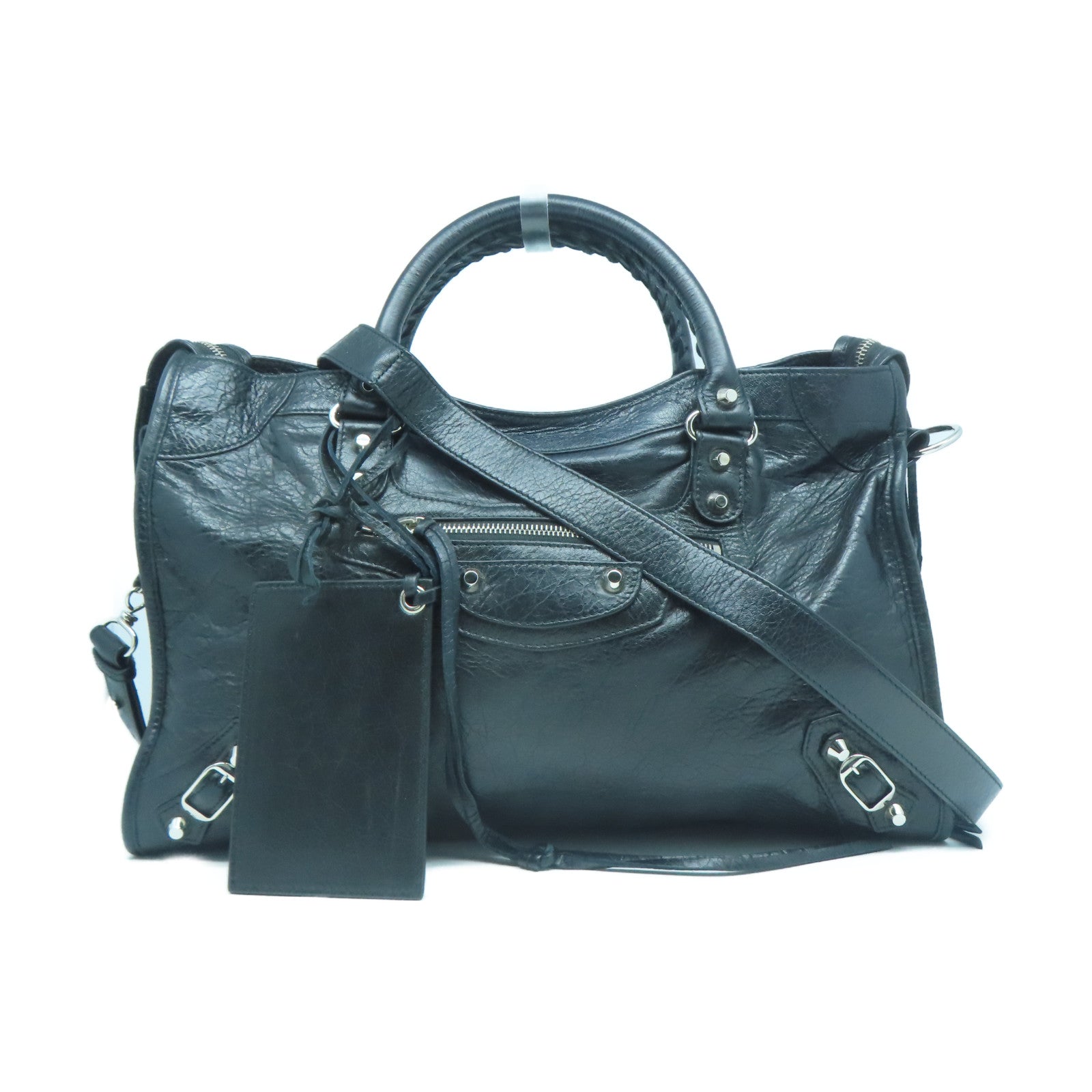 BALENCIAGA 山羊皮皮革City銀扣手挽肩背兩用袋黑色