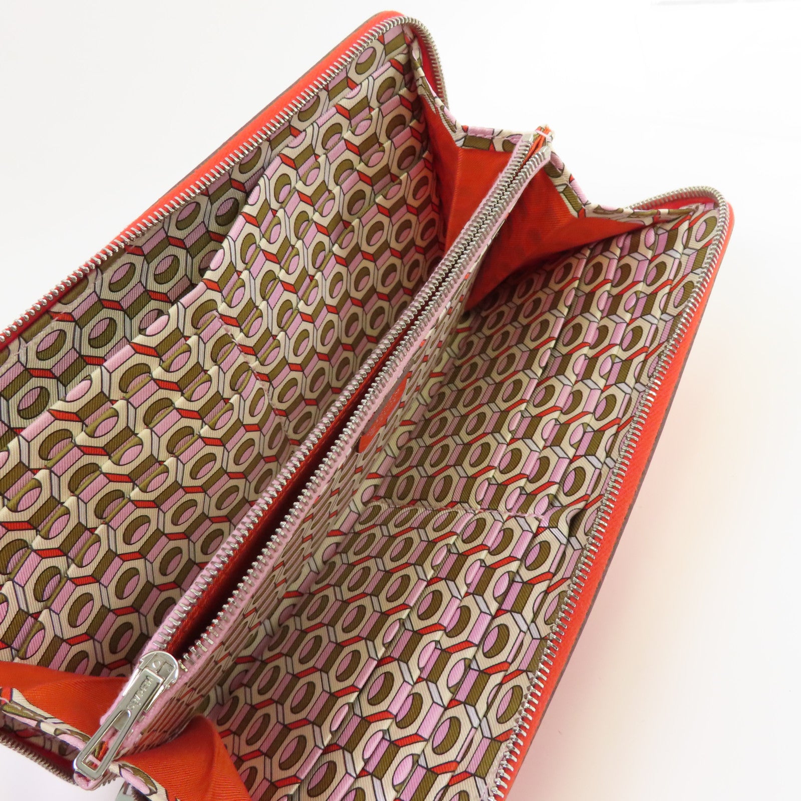 HERMES Epsom皮革Silk In Classic long wallet銀扣長錢包橙色