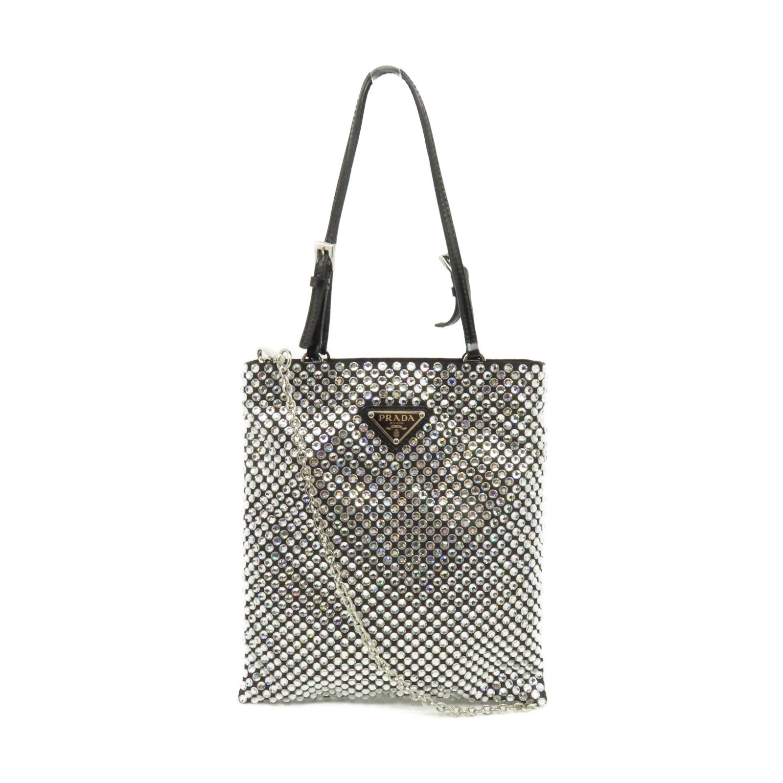 PRADA 水晶Satin Handbag with Crystals手挽肩背兩用袋黑色