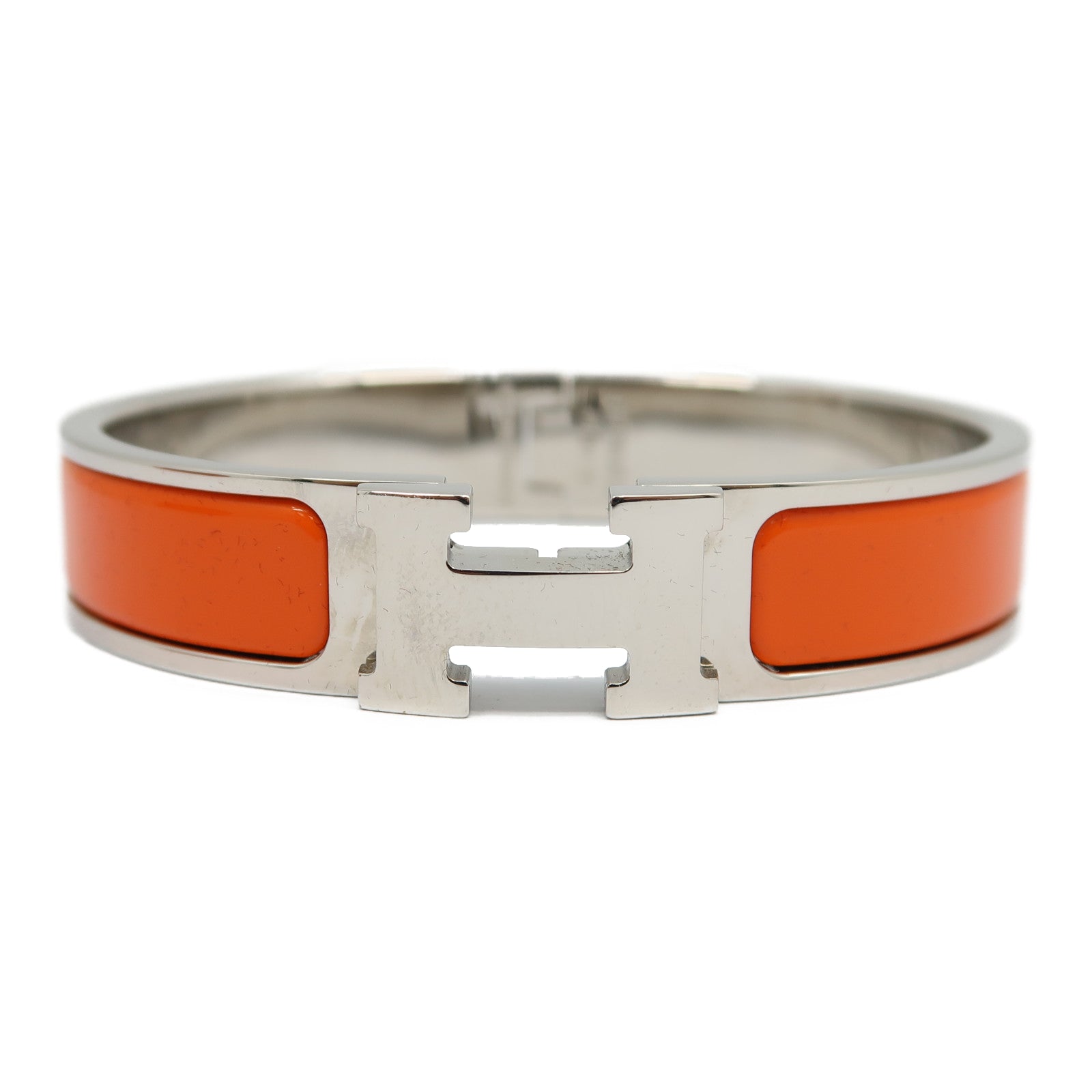 HERMES 金屬Clic H銀扣手鐲橙色