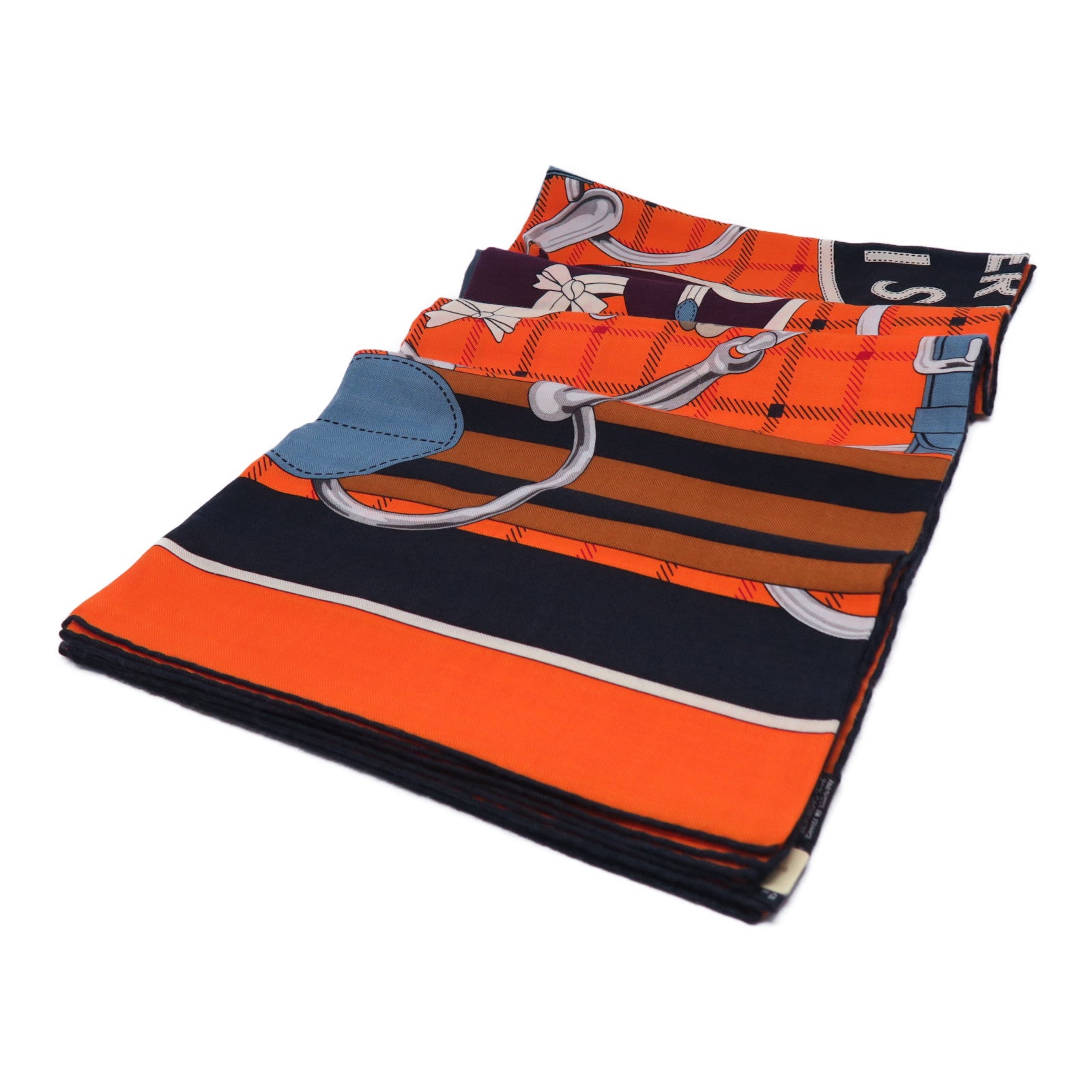 HERMES 羊絨/絲質Scarf 140x140絲巾橙色/白色