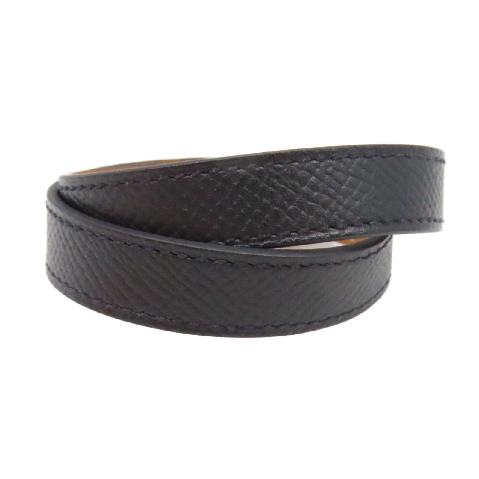 HERMES Epsom皮革Double Tour Bracelet金扣手環黑色