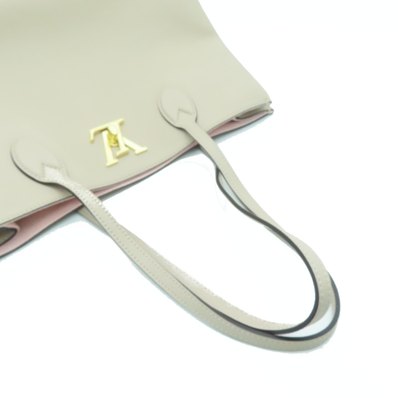 LOUIS VUITTON Cowhide Leather Lockme Shopper Gold Buckle Hand Bag Pink