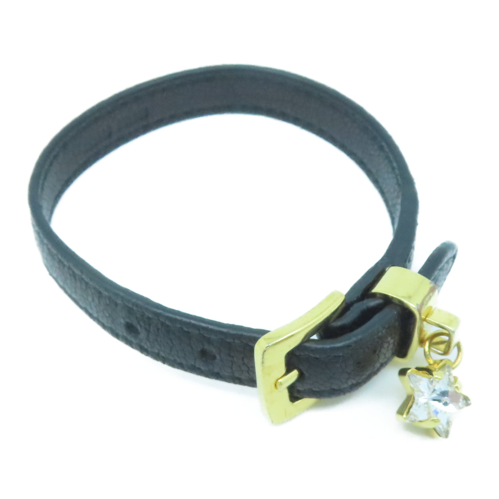Miu Miu 牛皮皮革/金屬Bracelet金扣手鐲黑色