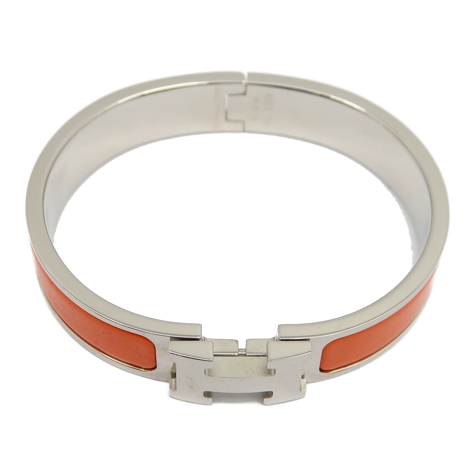 HERMES 金屬Clic H銀扣手鐲橙色