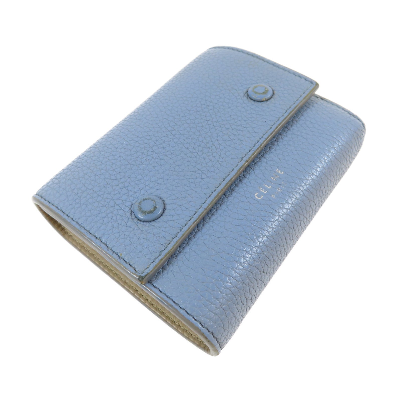 CELINE 牛皮皮革Small Wallet銀扣錢包淺藍色