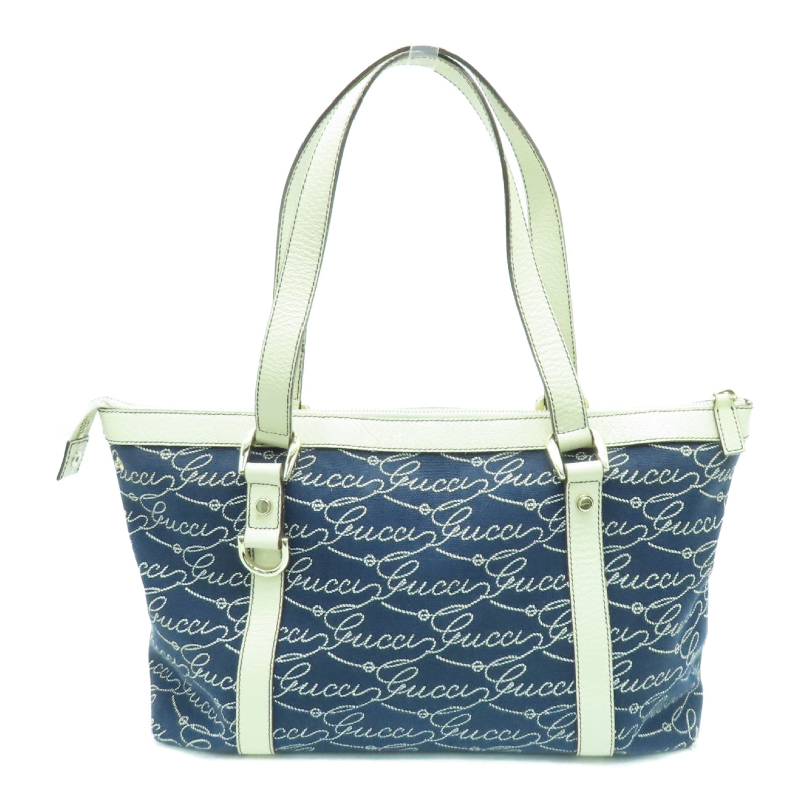 GUCCI 帆布Shoulder Bag銀扣肩背袋深藍色/白色