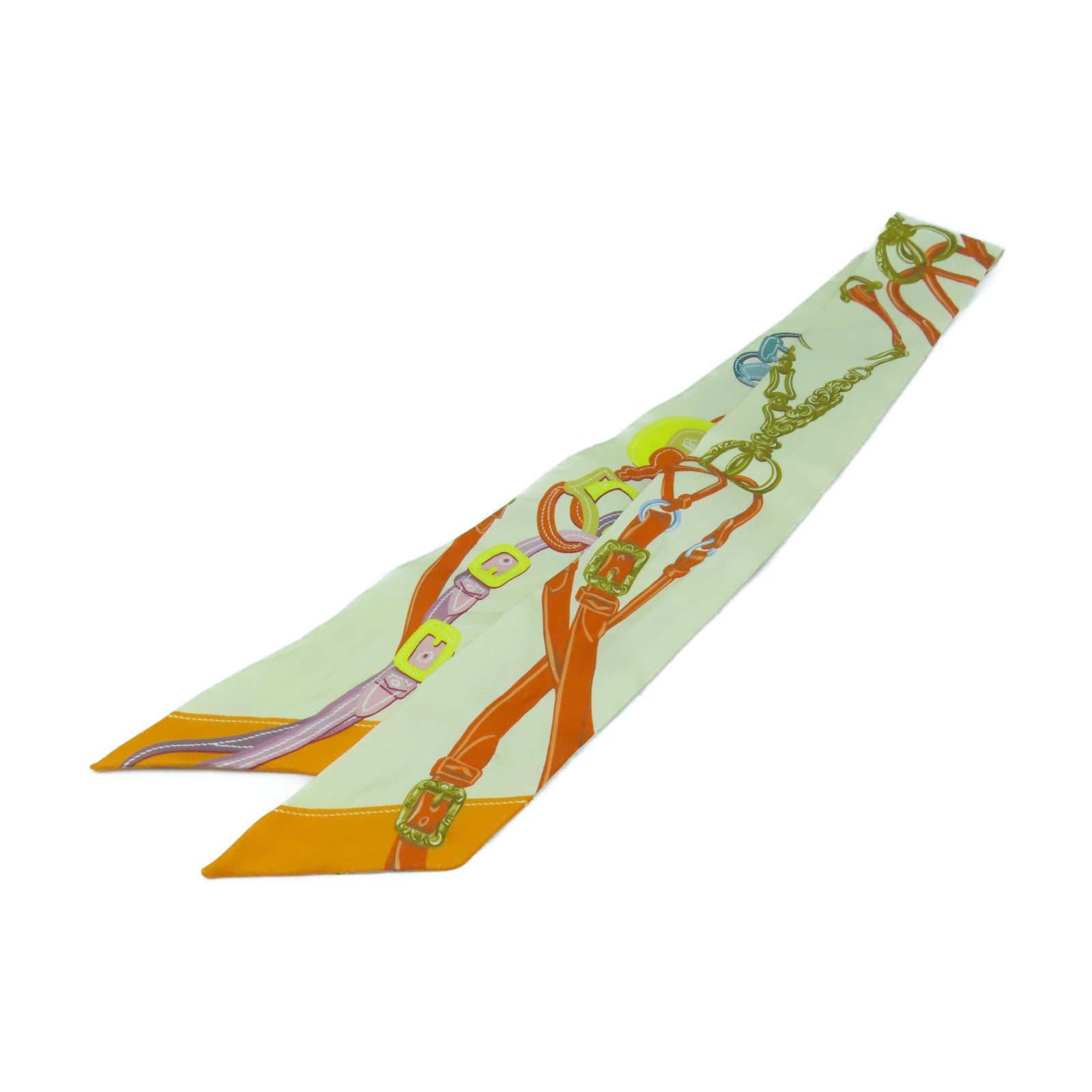 HERMES 【激減優惠】絲質Twilly絲巾彩色/米色/橙色
