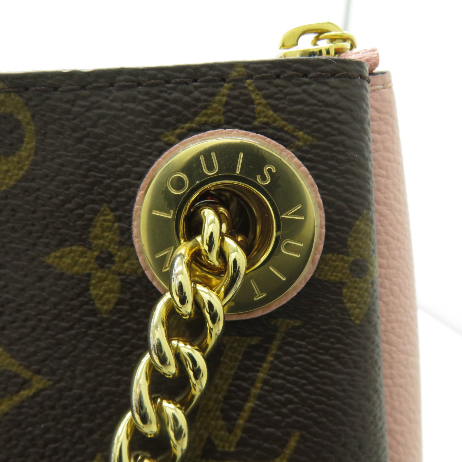 LOUIS VUITTON Monogram Surene BB金扣鏈帶肩背袋啡色/粉紅色
