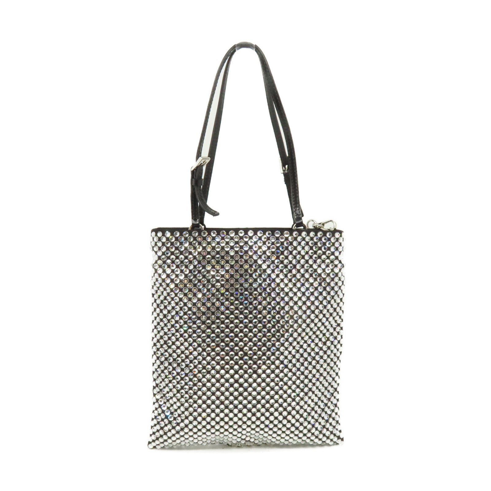PRADA 水晶Satin Handbag with Crystals手挽肩背兩用袋黑色