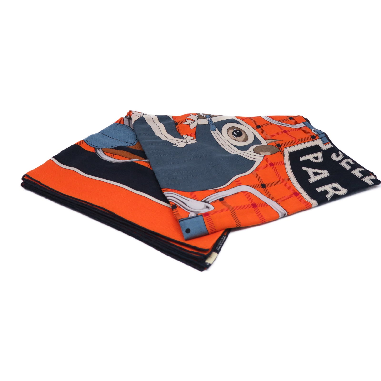 HERMES 羊絨/絲質Scarf 140x140絲巾橙色/白色