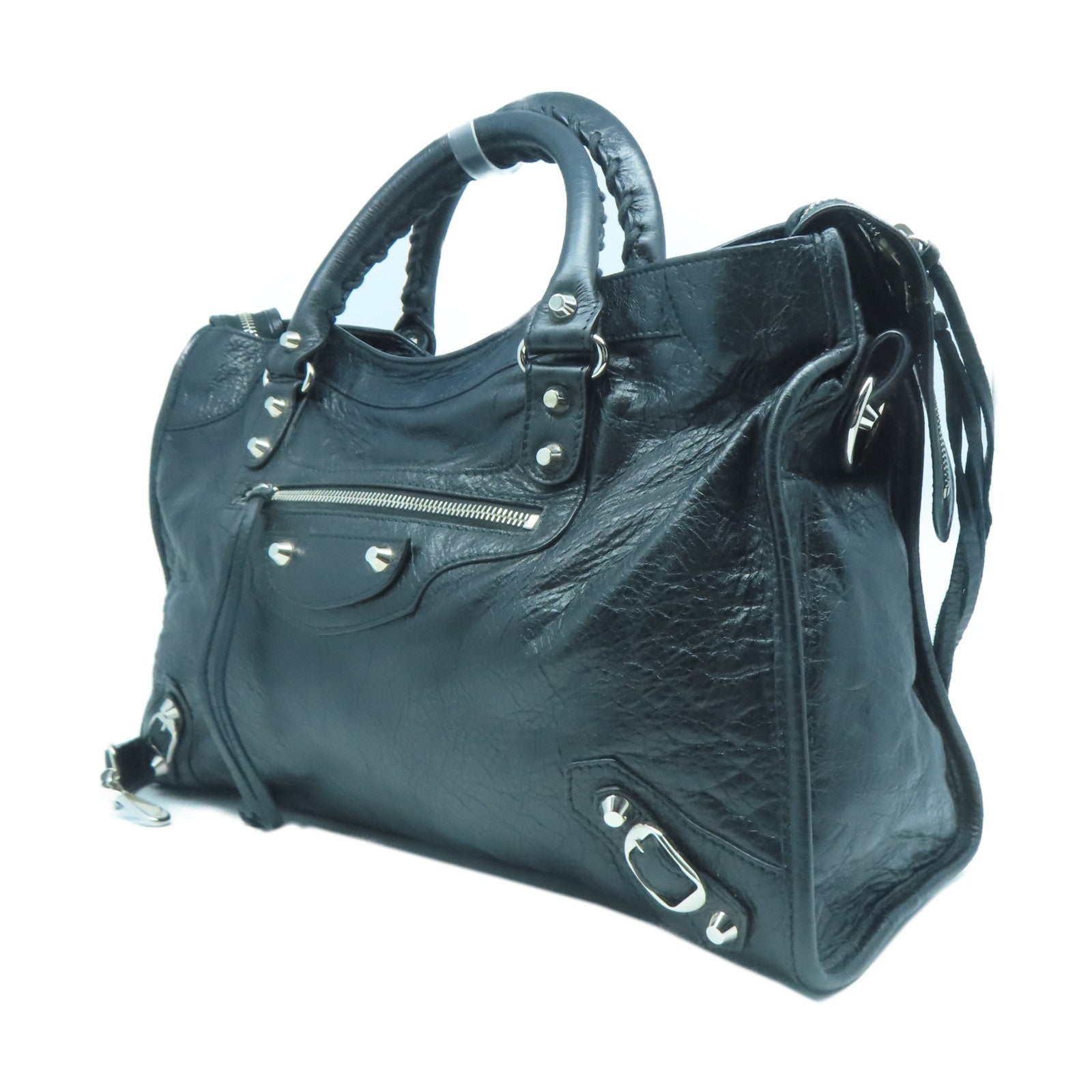 BALENCIAGA 山羊皮皮革City銀扣手挽肩背兩用袋黑色