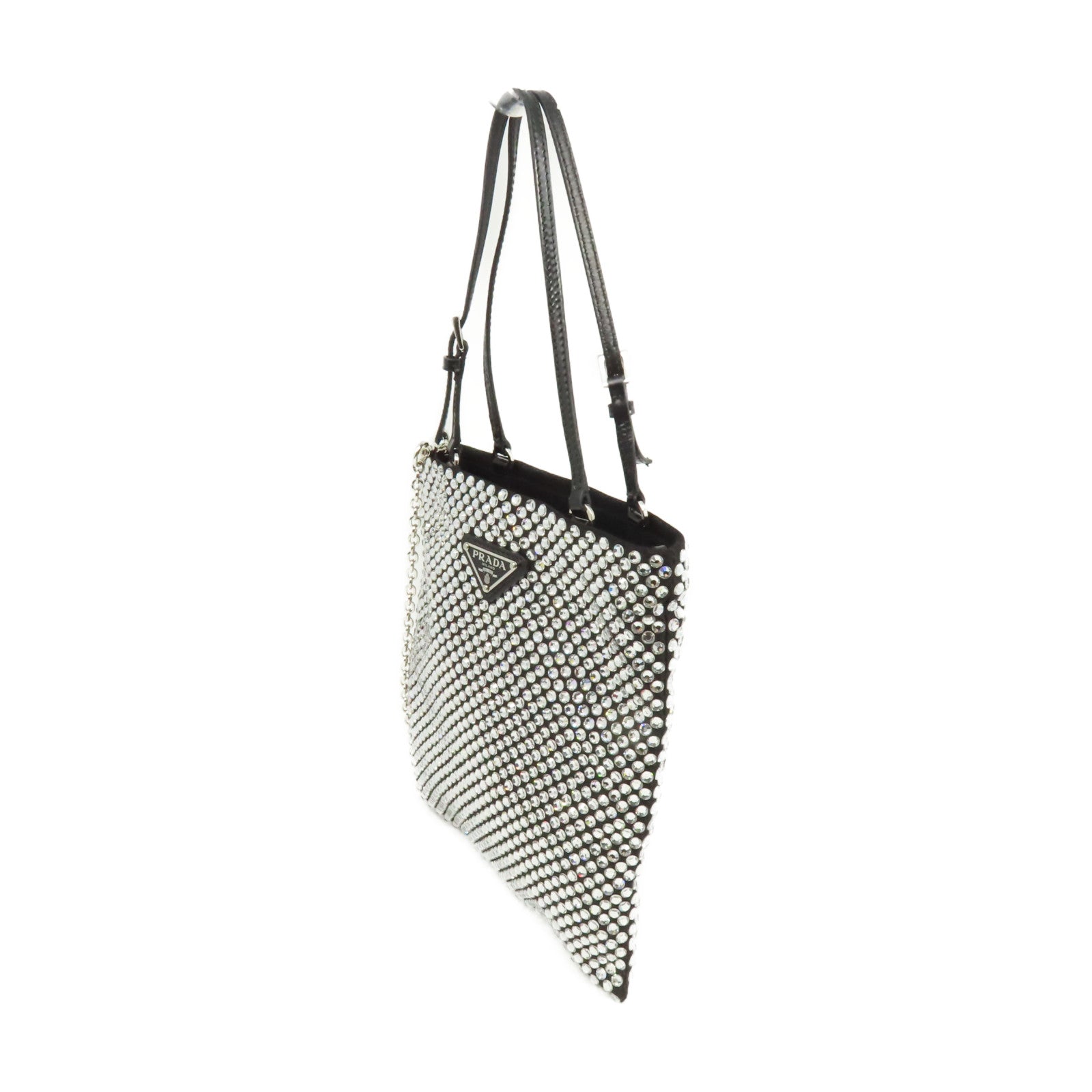 PRADA 水晶Satin Handbag with Crystals手挽肩背兩用袋黑色