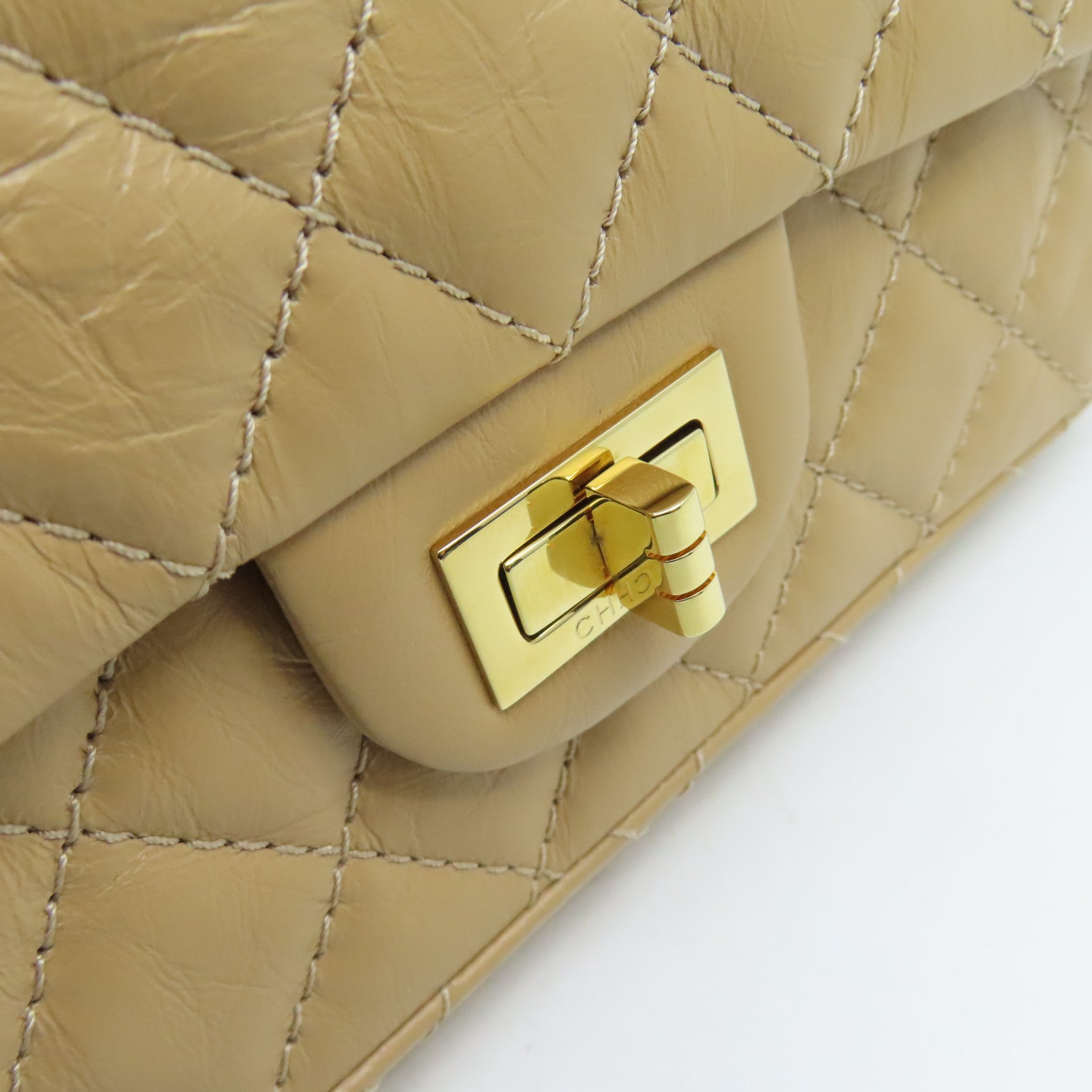 CHANEL 菱格牛皮皮革Mini 2.55 Chain Shoulder Bag金扣鏈帶肩背袋啡色