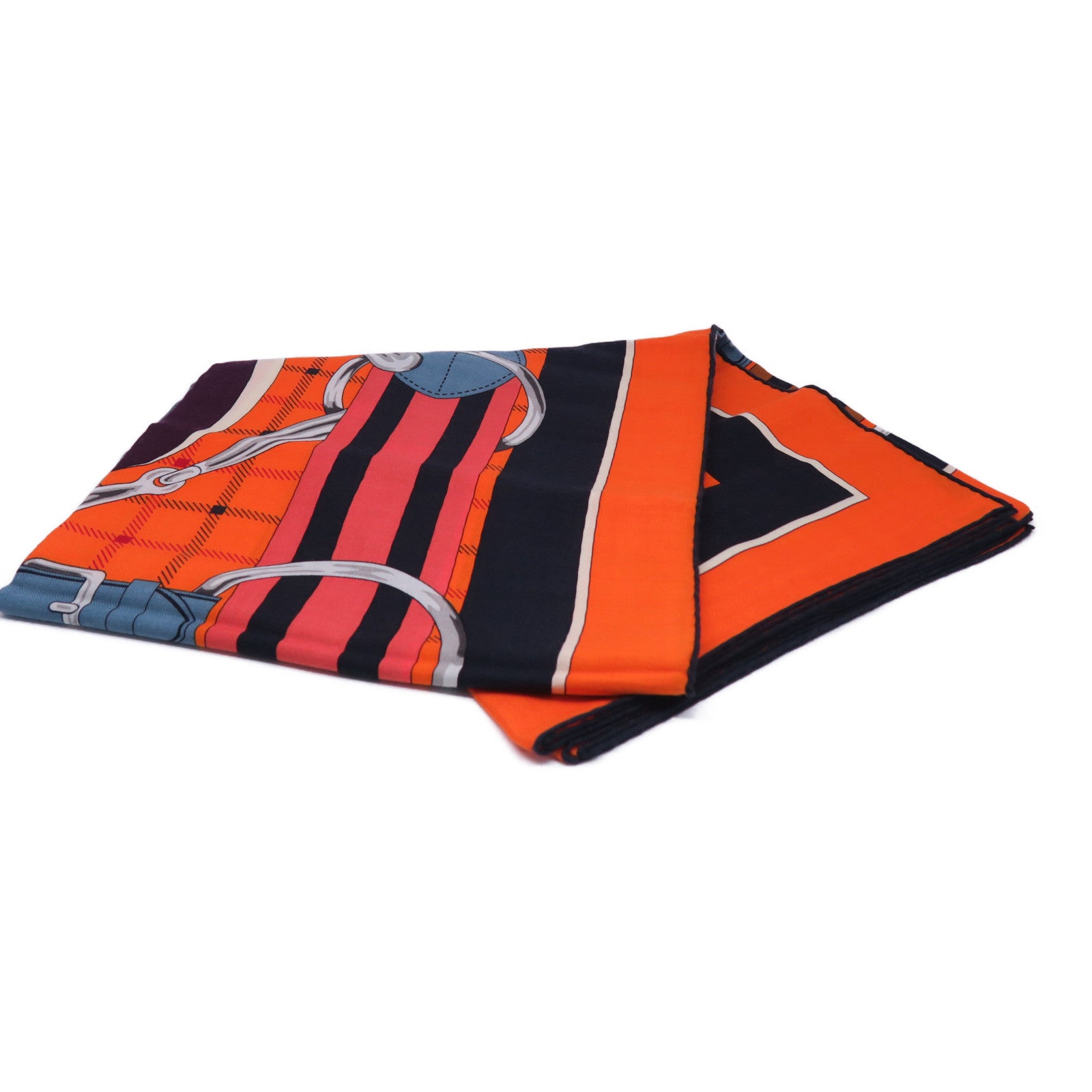 HERMES 羊絨/絲質Scarf 140x140絲巾橙色/白色