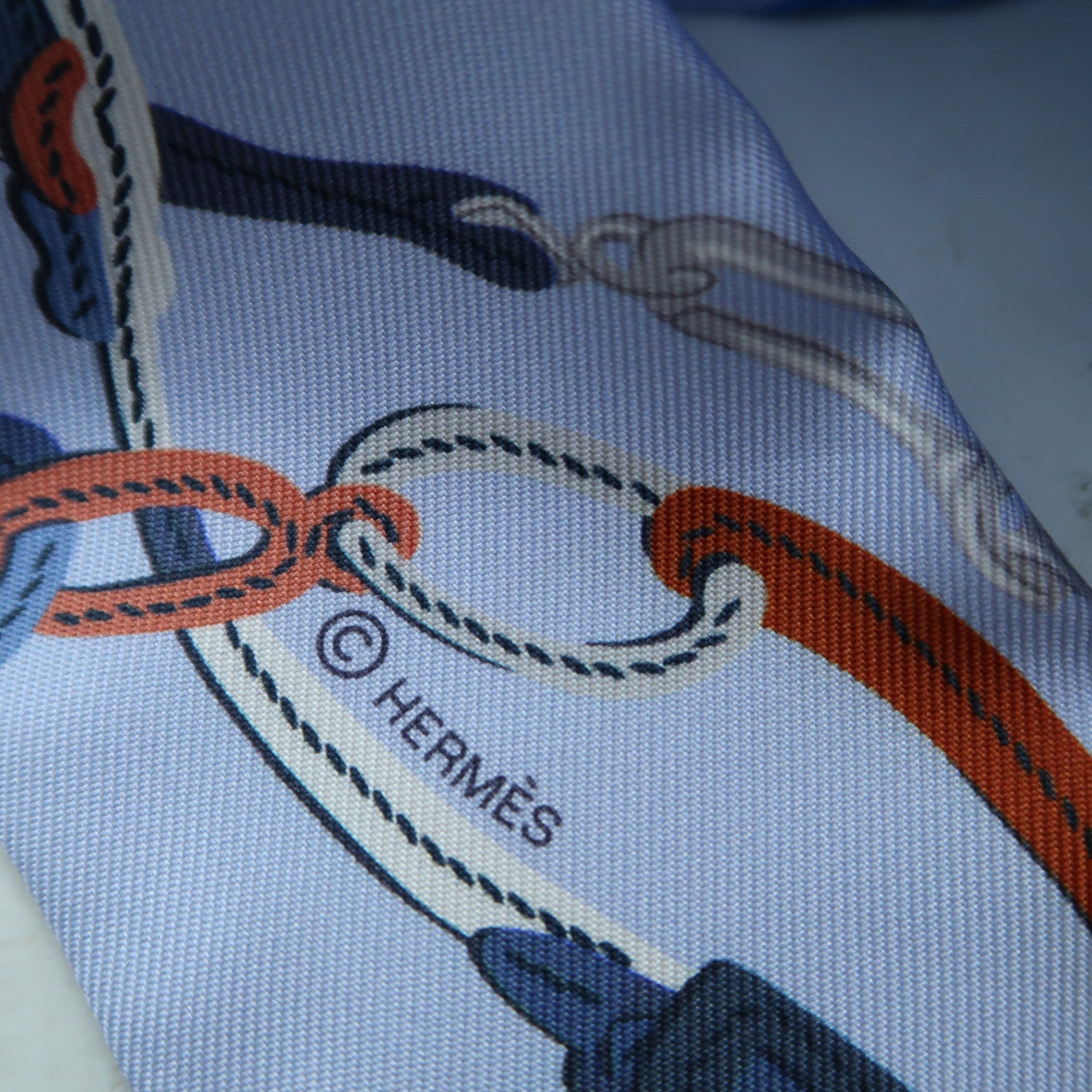 HERMES 絲質Twilly絲巾藍色