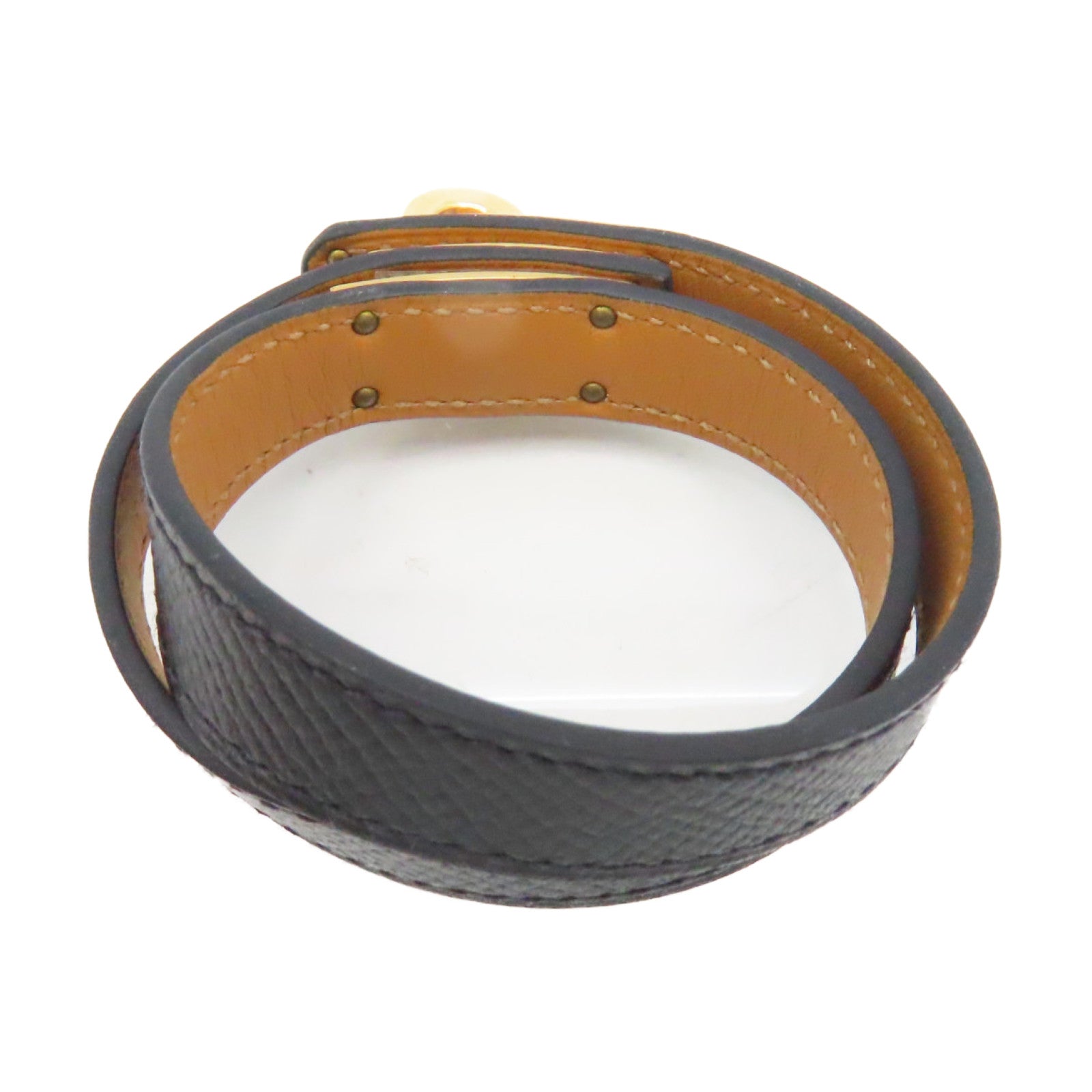 HERMES Epsom皮革Double Tour Bracelet金扣手環黑色