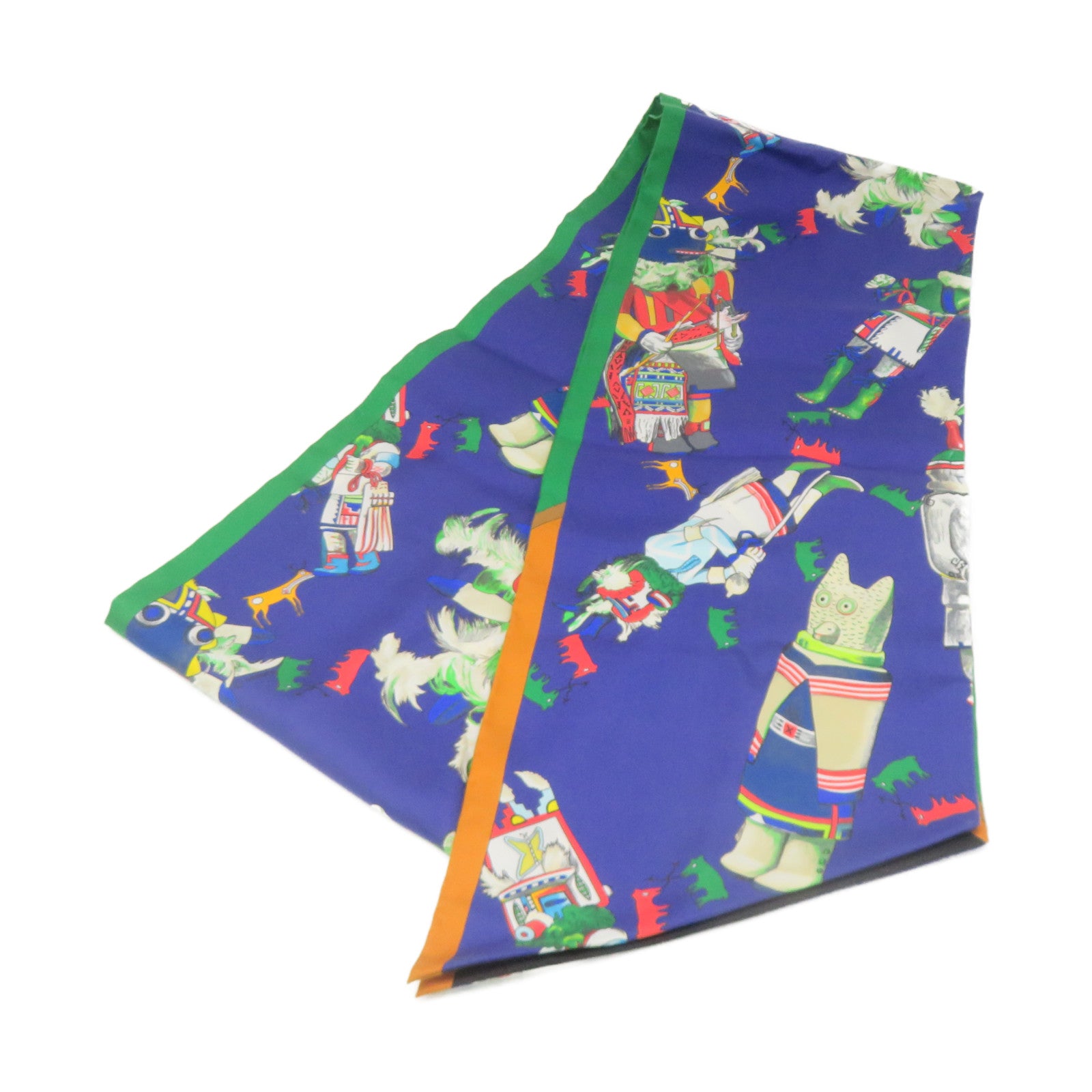 HERMES 絲質Maxi Twilly Scarf絲巾藍色/綠色/彩色