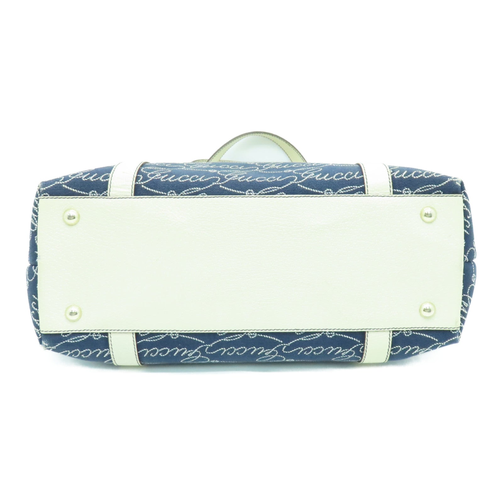 GUCCI 帆布Shoulder Bag銀扣肩背袋深藍色/白色