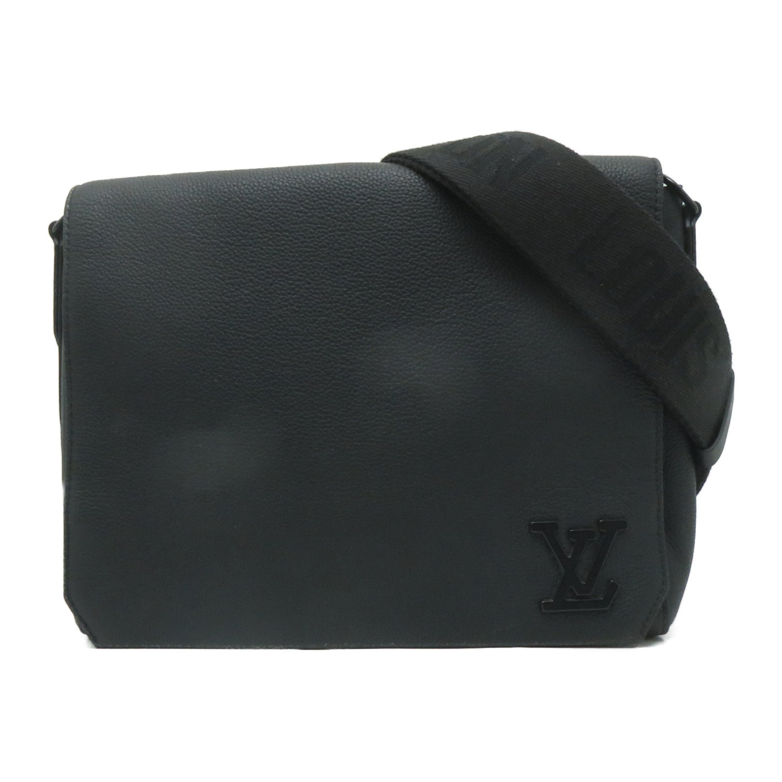 LOUIS VUITTON 牛皮皮革Aerogram Takeoff Messenger黑扣肩背袋黑色