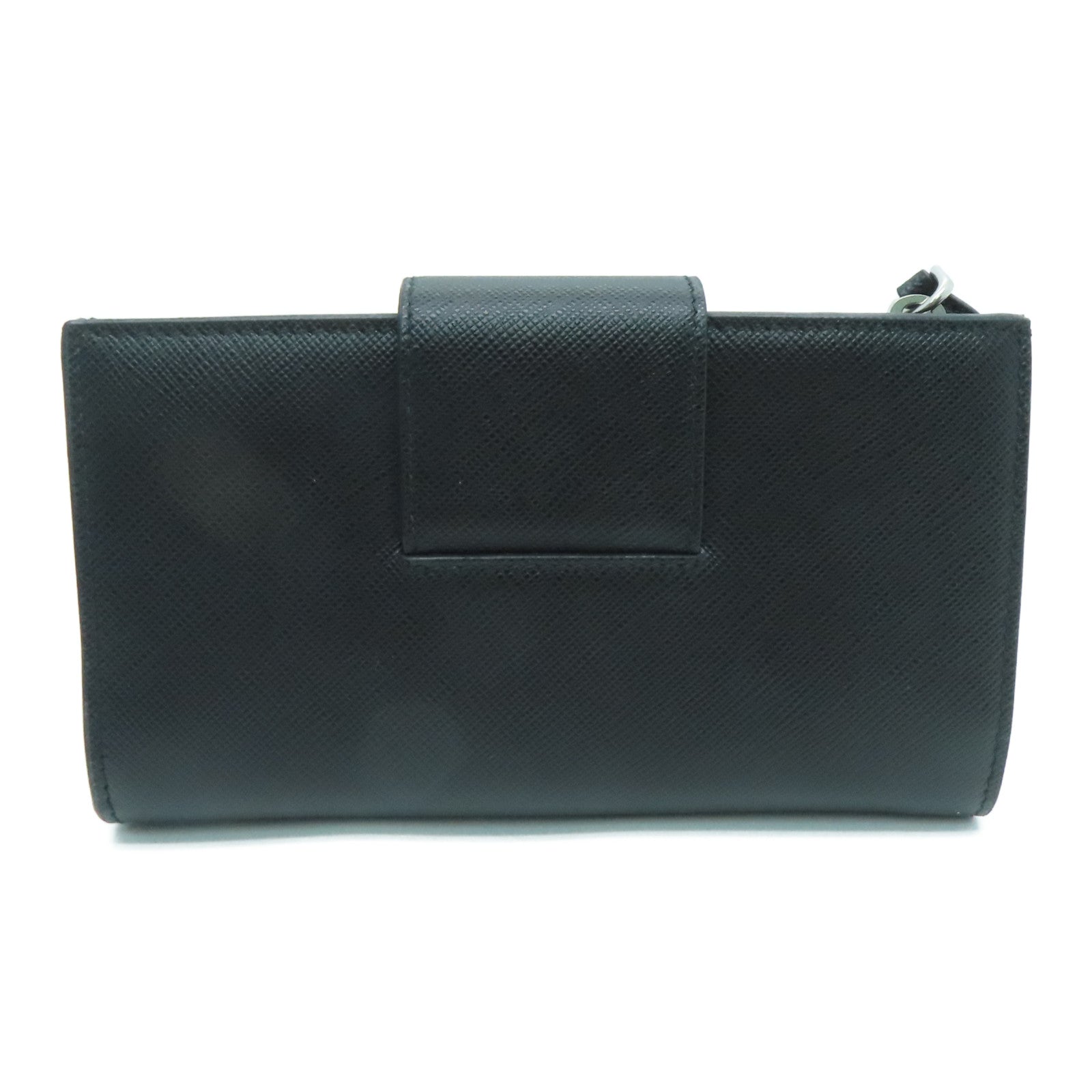 PRADA Saffiano牛皮皮革Wallet银扣钱包黑色