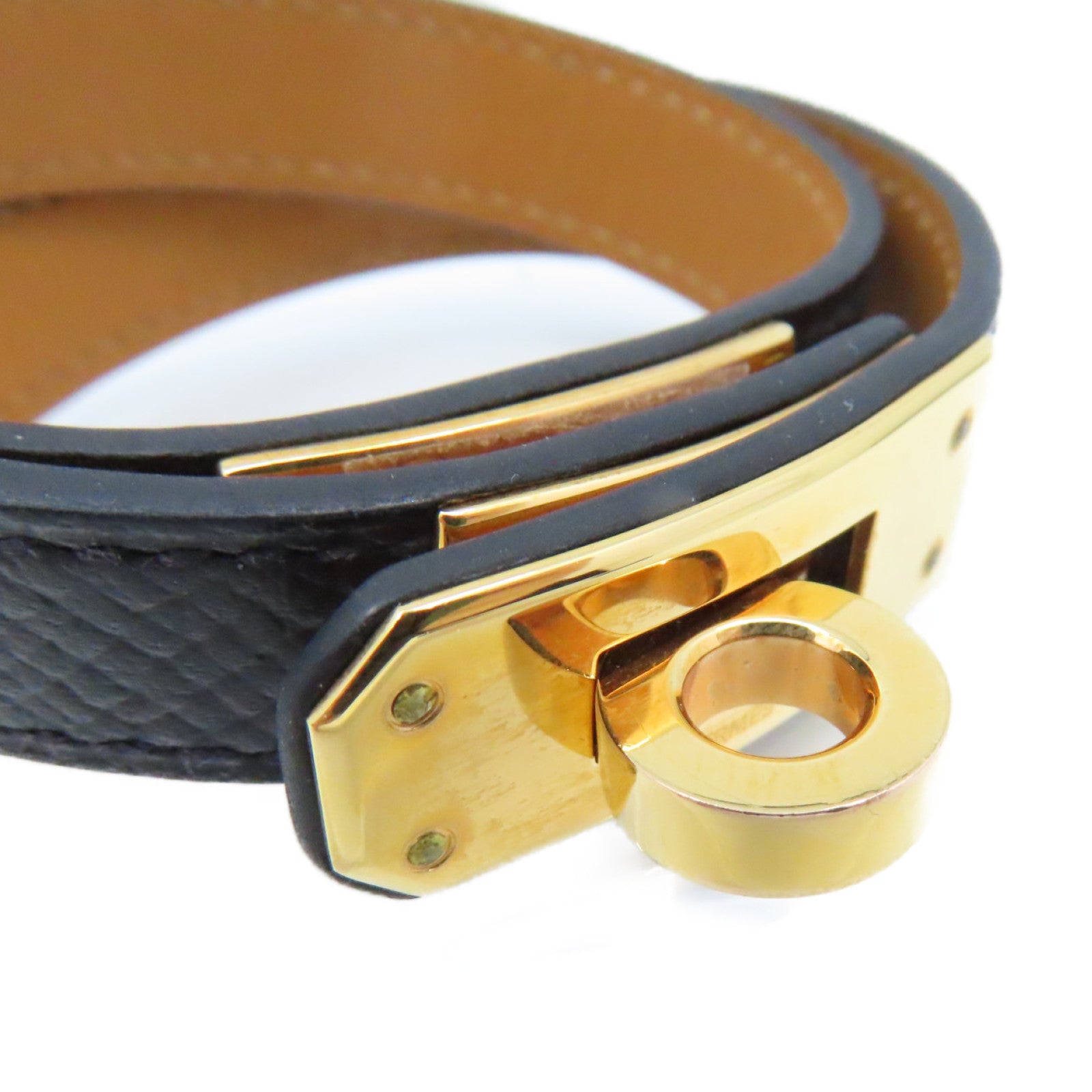 HERMES Epsom皮革Double Tour Bracelet金扣手環黑色